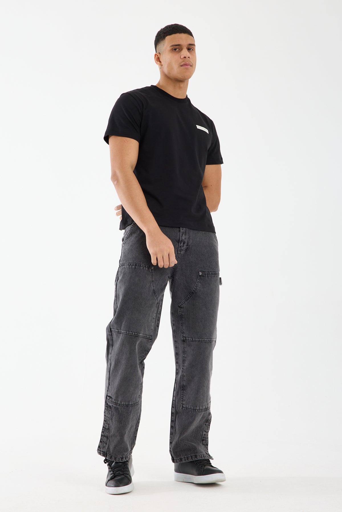 Washed Grey Wide Leg Denim Jeans for Men T-335