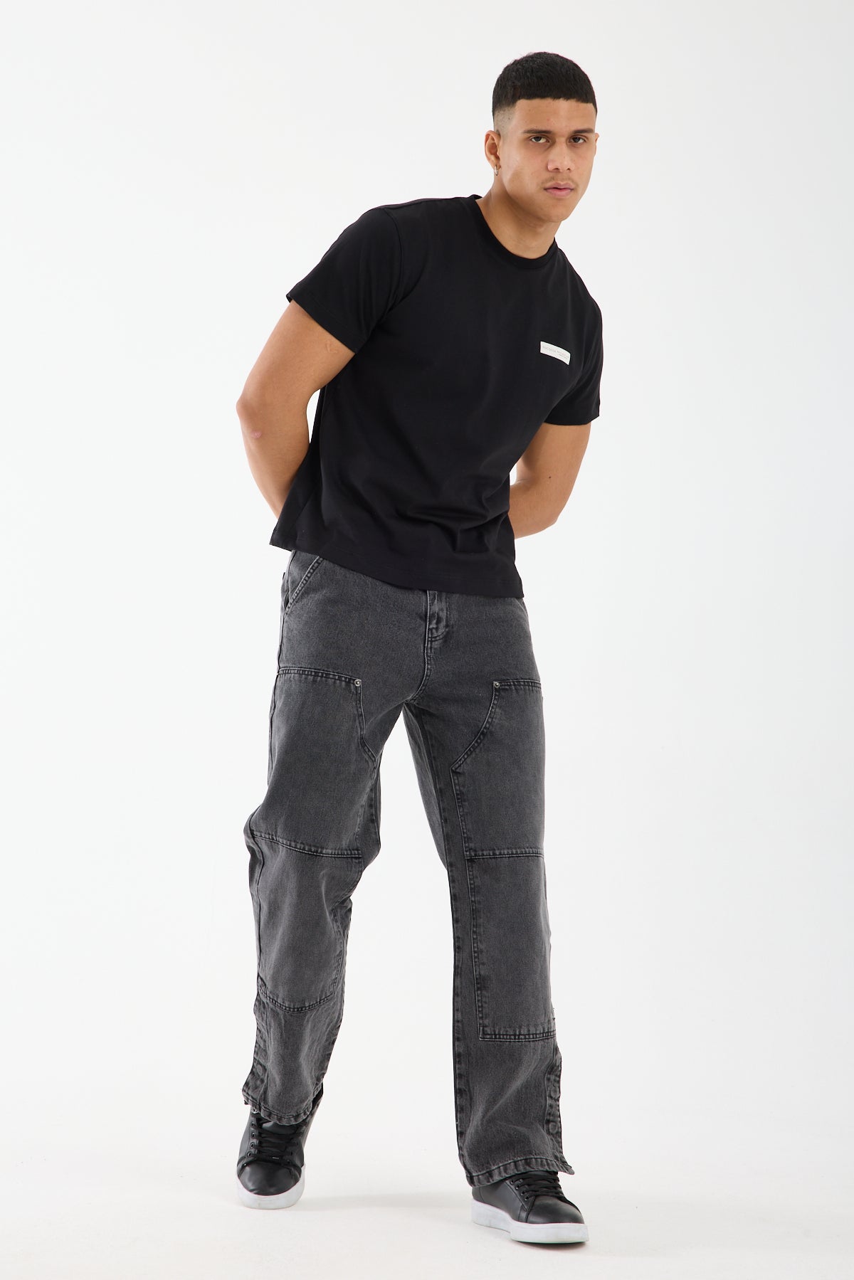 Washed Grey Wide Leg Denim Jeans for Men T-335