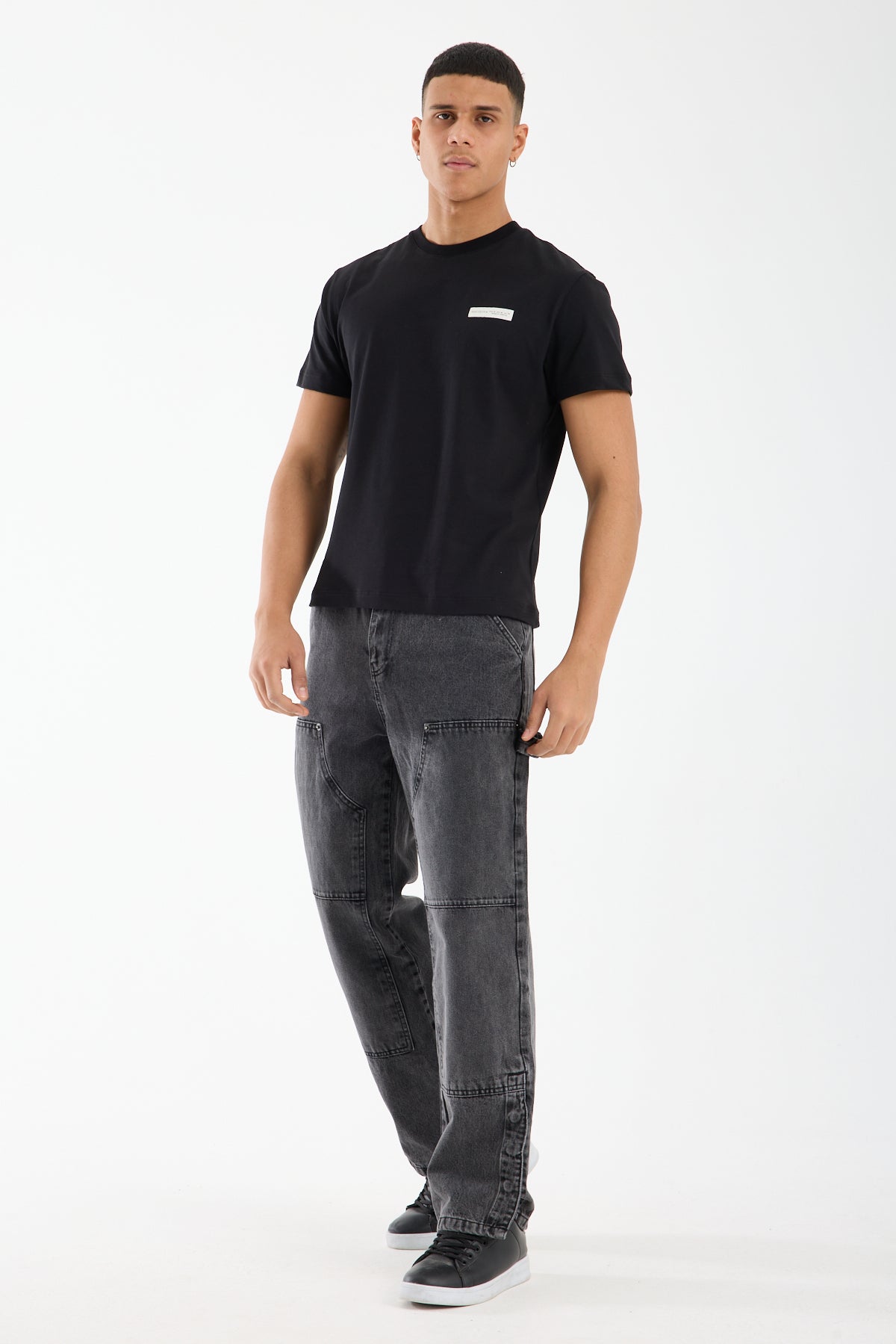 Washed Grey Wide Leg Denim Jeans for Men T-335