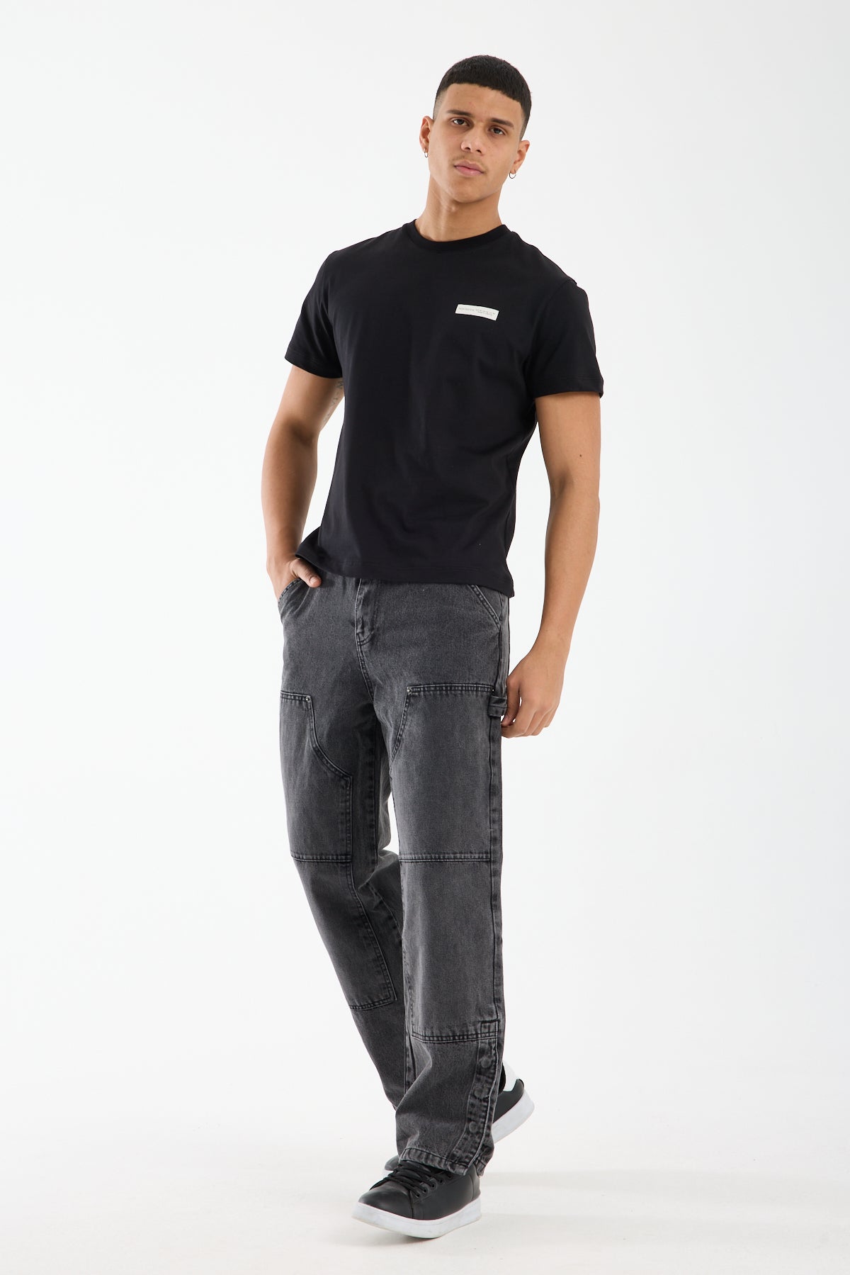 Washed Grey Wide Leg Denim Jeans for Men T-335