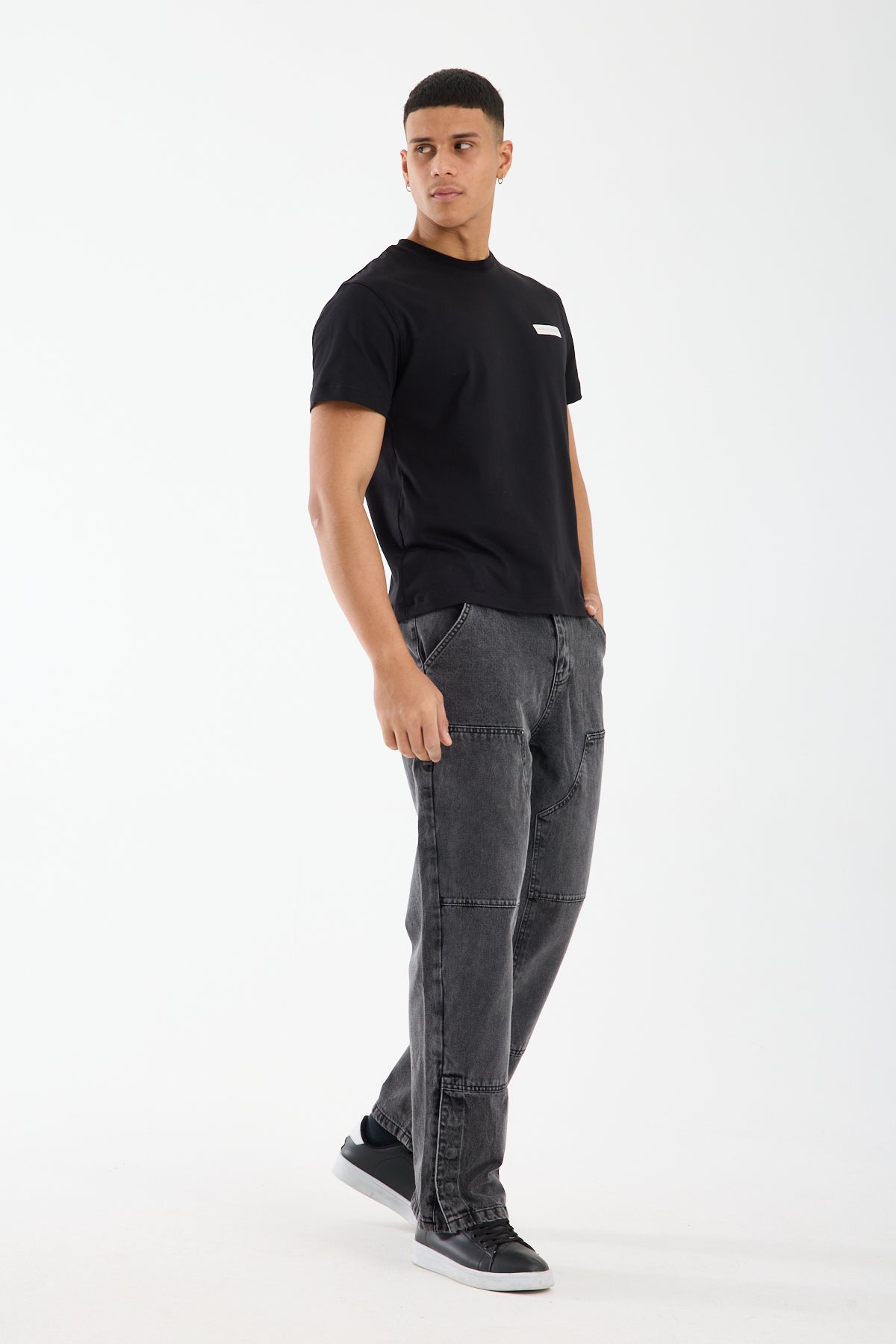 Washed Grey Wide Leg Denim Jeans for Men T-335