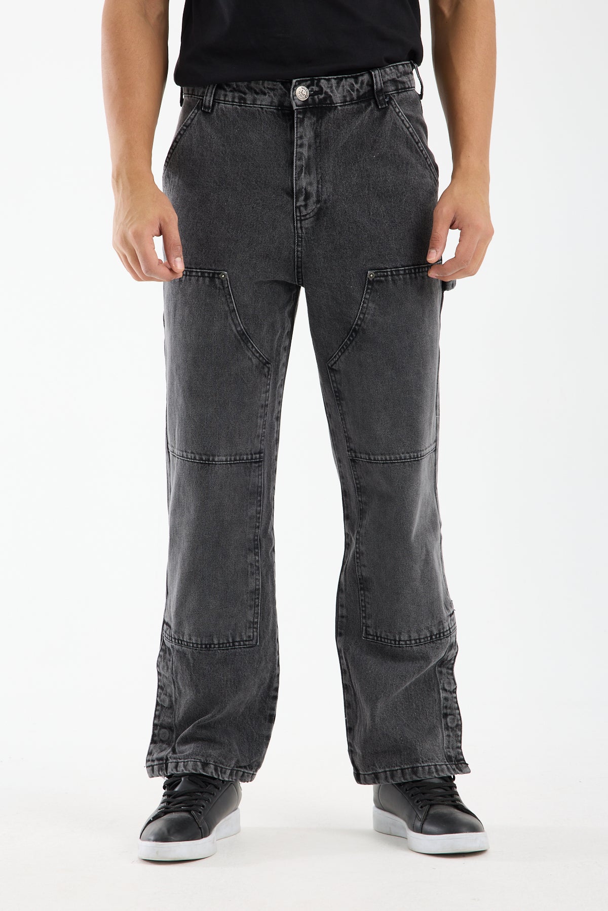 Washed Grey Wide Leg Denim Jeans for Men T-335