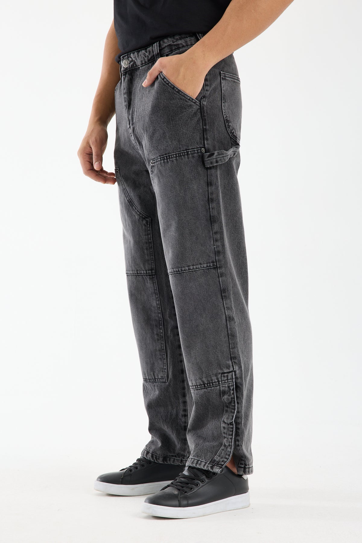 Washed Grey Wide Leg Denim Jeans for Men T-335