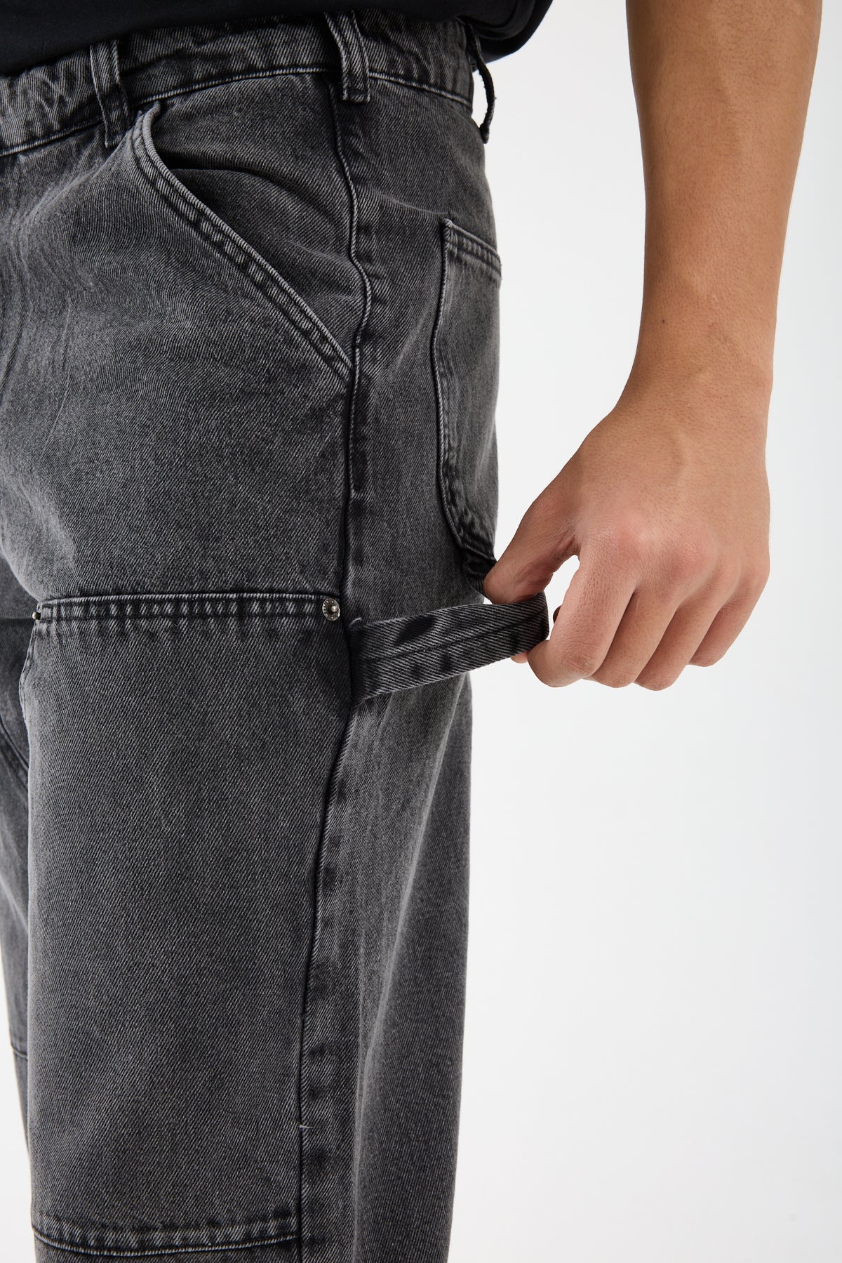 Washed Grey Wide Leg Denim Jeans for Men T-335