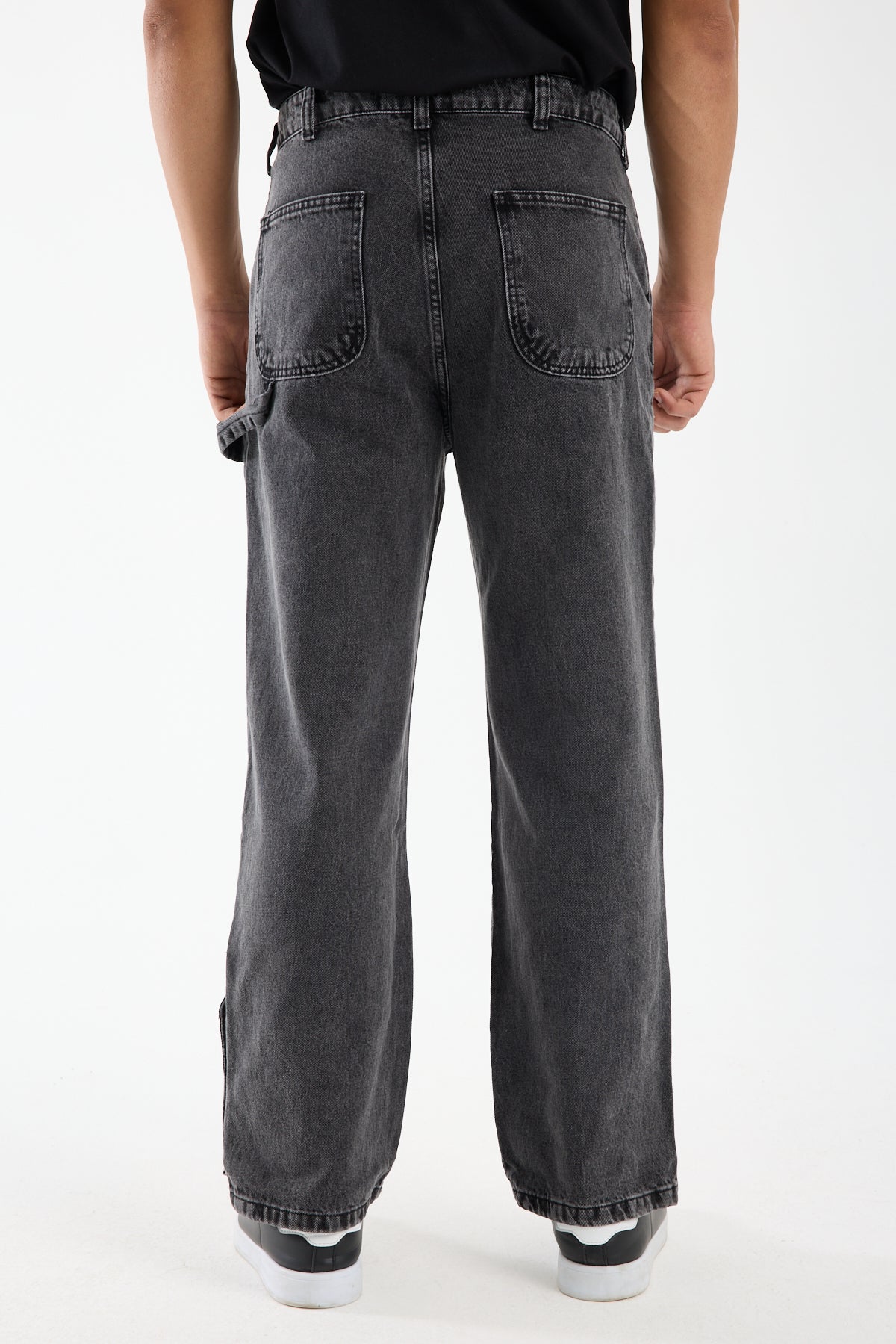 Washed Grey Wide Leg Denim Jeans for Men T-335
