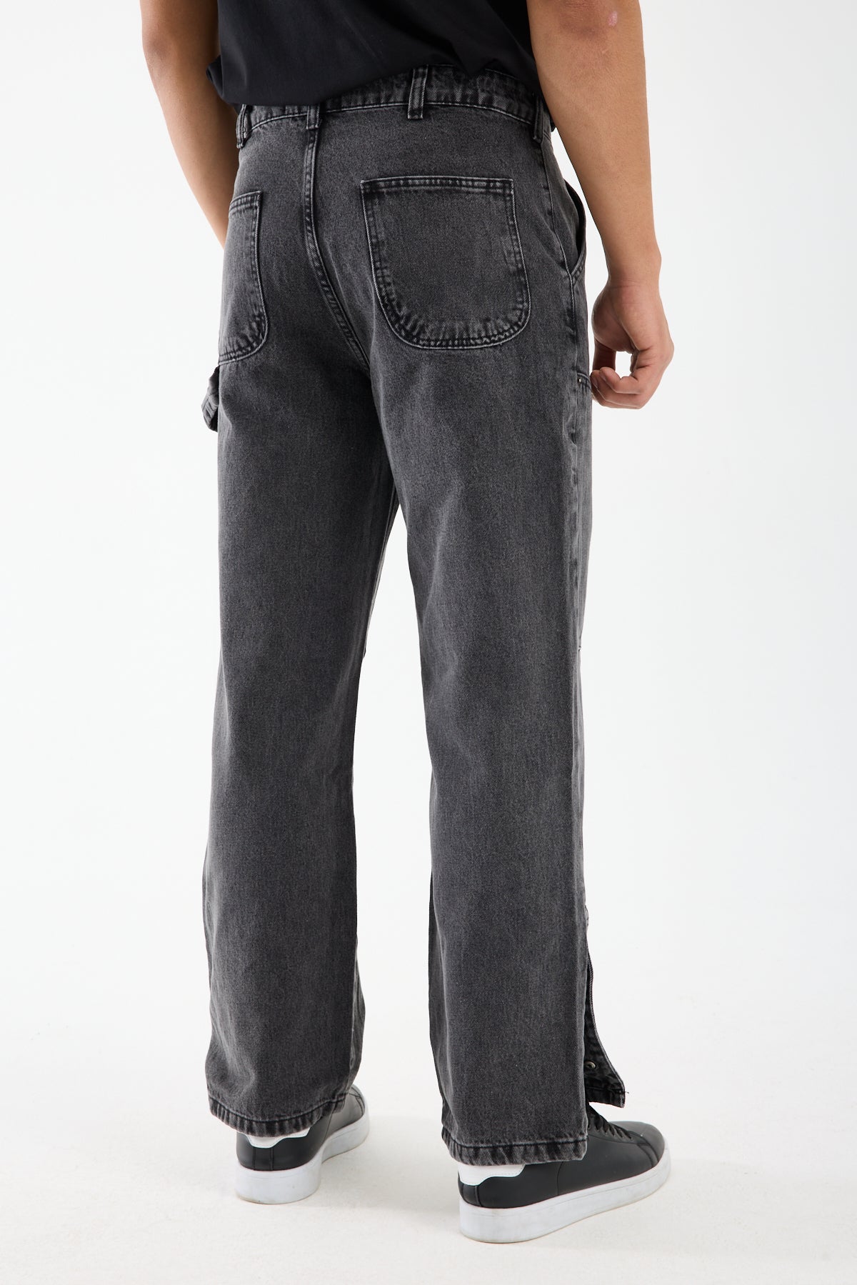 Washed Grey Wide Leg Denim Jeans for Men T-335
