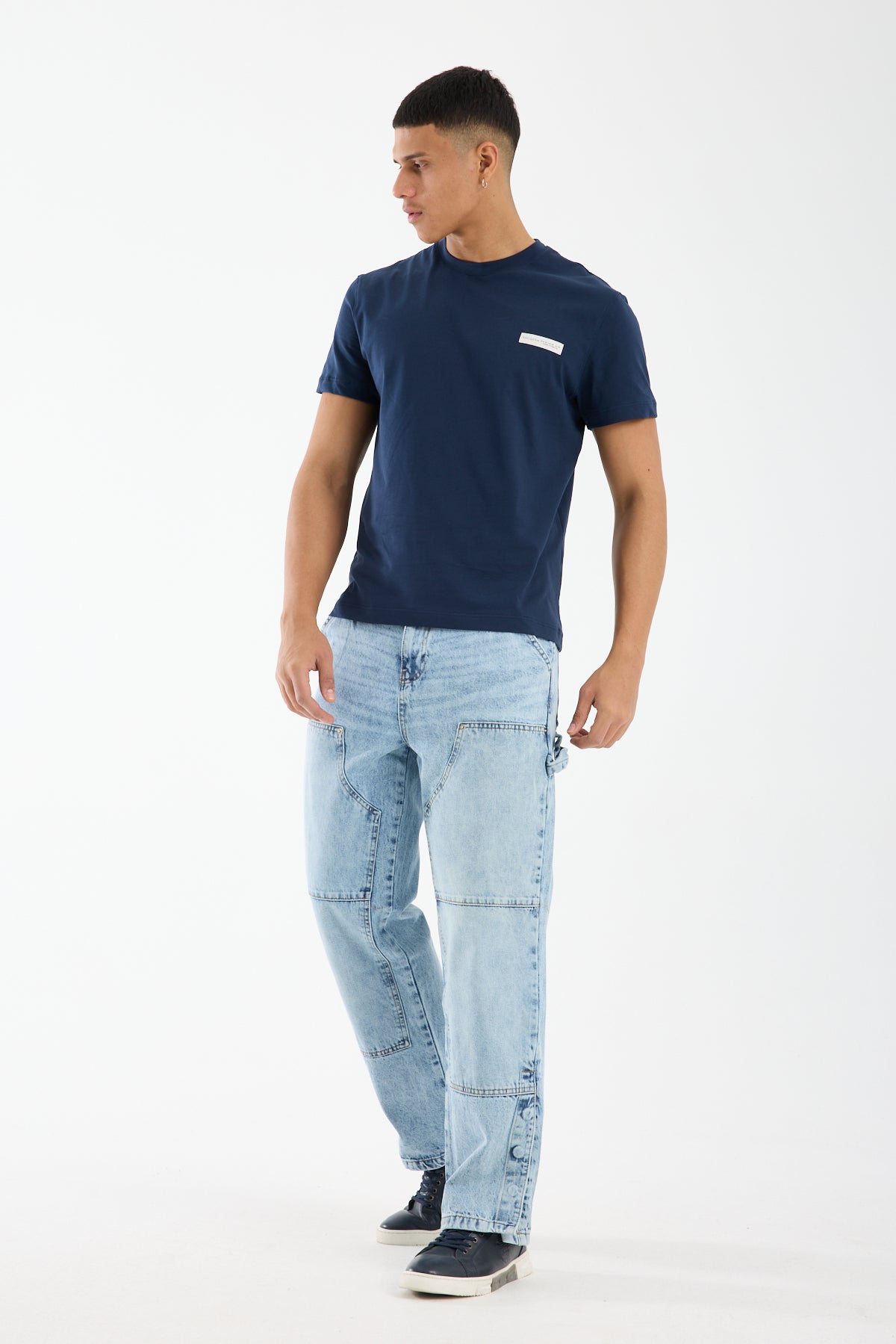 Washed Light Blue Wide Leg Denim Jeans for Men T-335