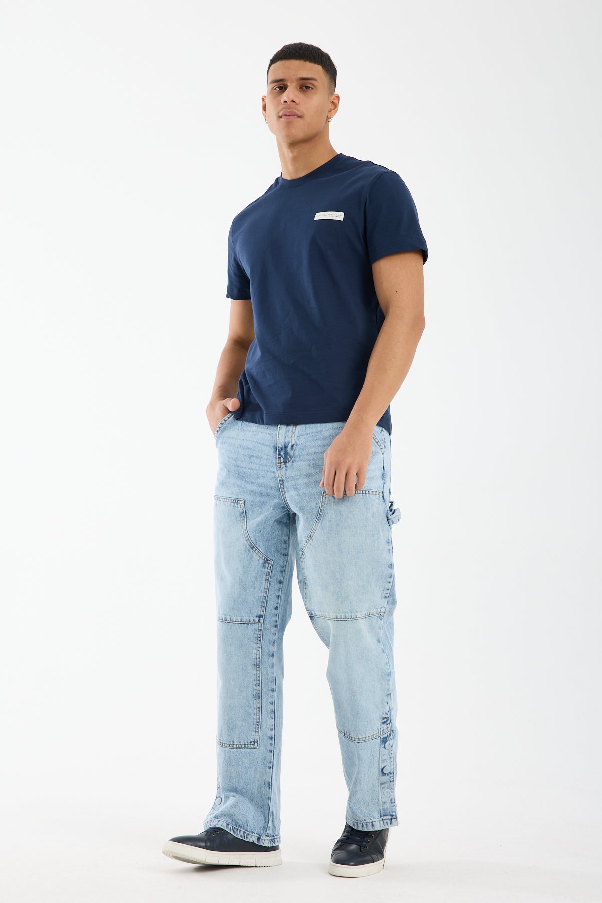 Washed Light Blue Wide Leg Denim Jeans for Men T-335