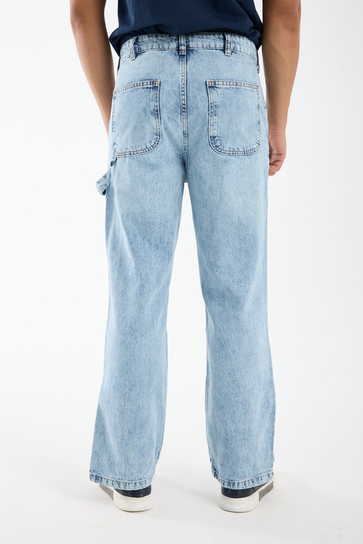 Washed Light Blue Wide Leg Denim Jeans for Men T-335