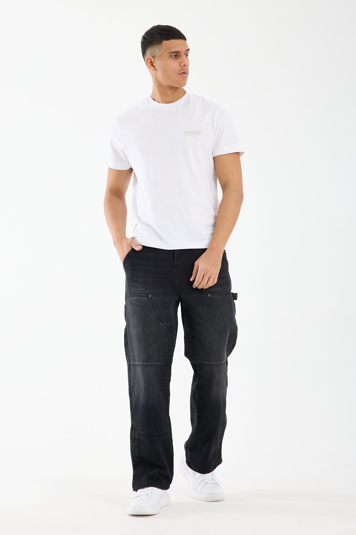 Washed Black Wide Leg Denim Jeans for Men T-335