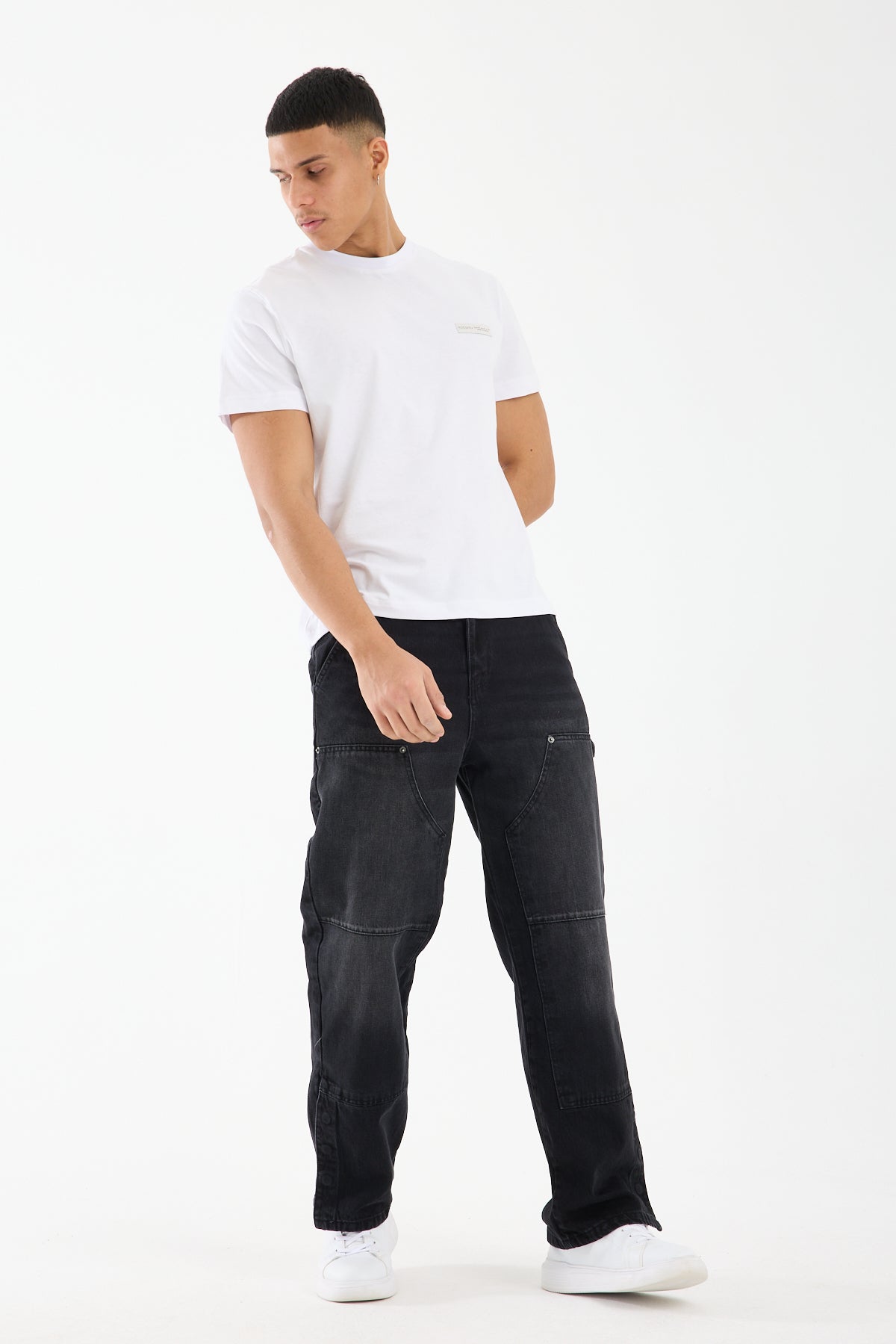 Washed Black Wide Leg Denim Jeans for Men T-335