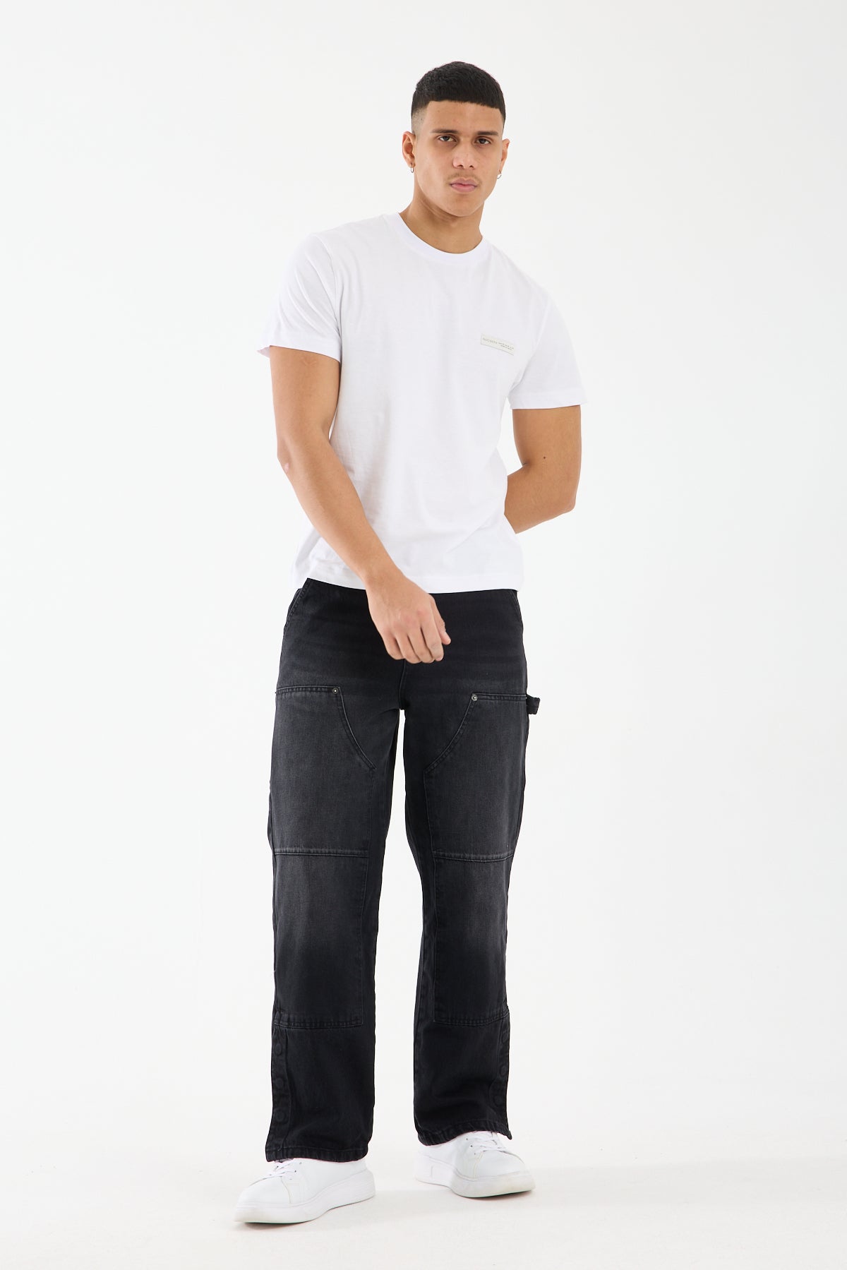 Washed Black Wide Leg Denim Jeans for Men T-335