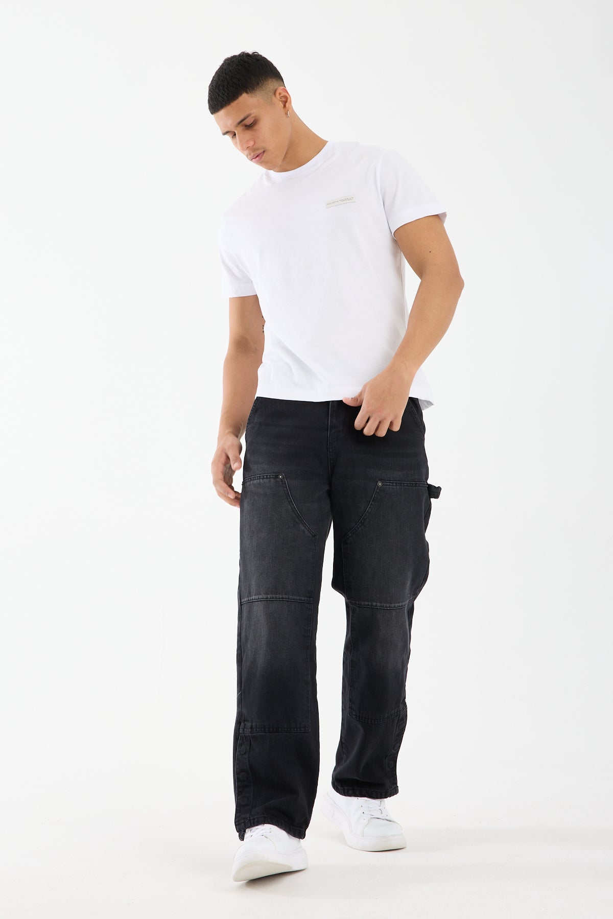 Washed Black Wide Leg Denim Jeans for Men T-335