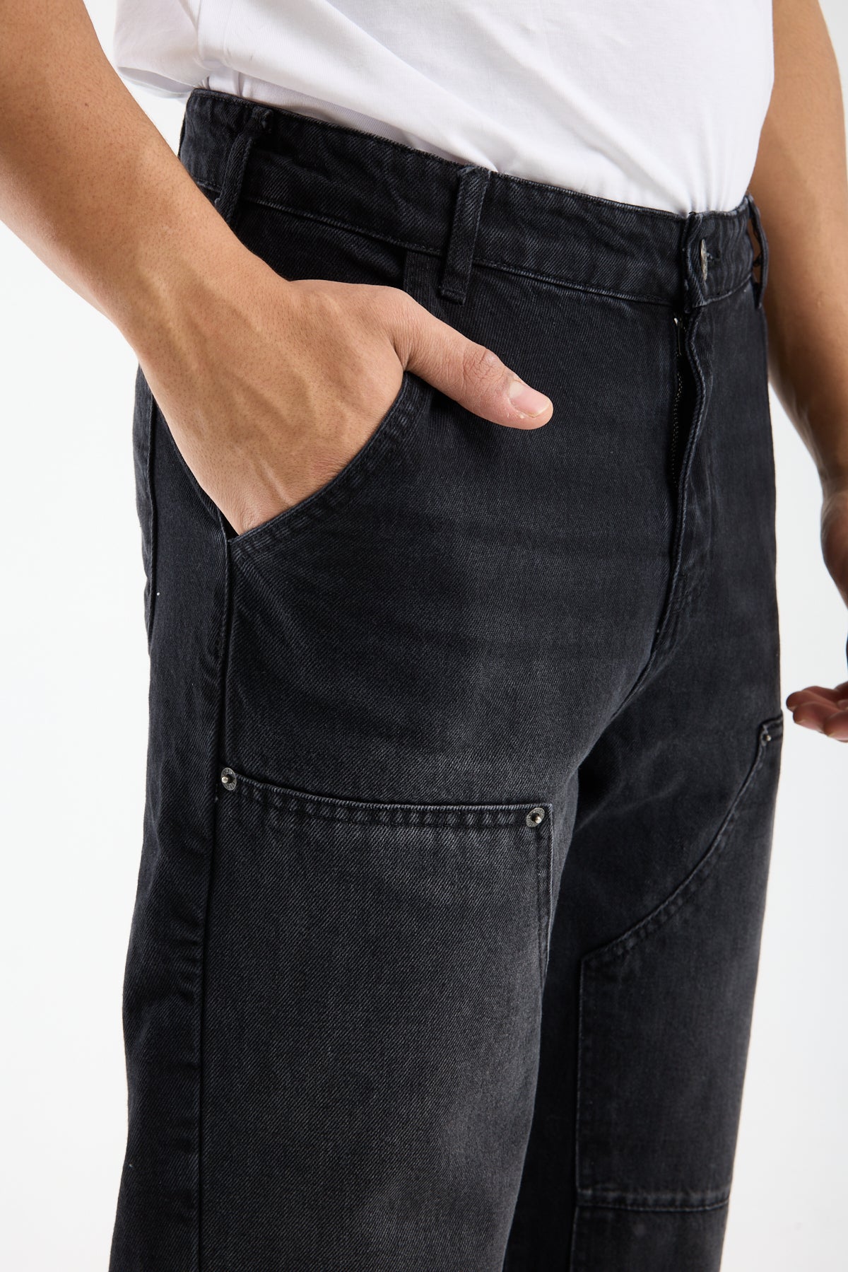 Washed Black Wide Leg Denim Jeans for Men T-335