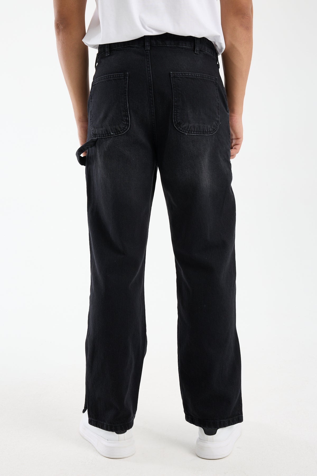 Washed Black Wide Leg Denim Jeans for Men T-335