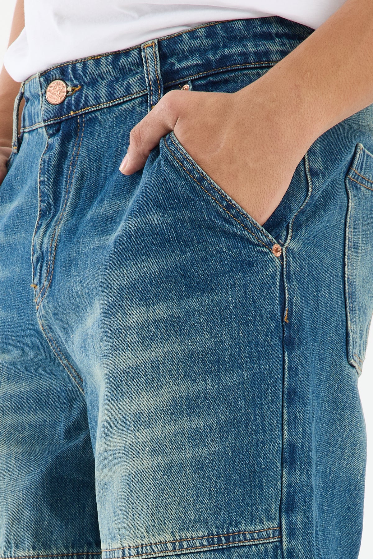 Washed Blue Wide Leg Carpenter Jeans for Men T-338