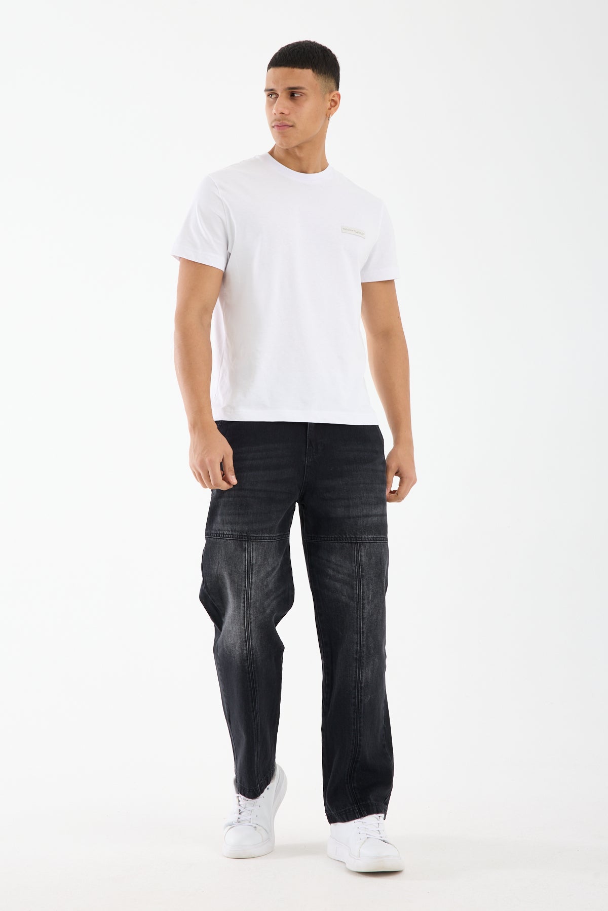 Washed Black Wide Leg Carpenter Jeans for Men T-338