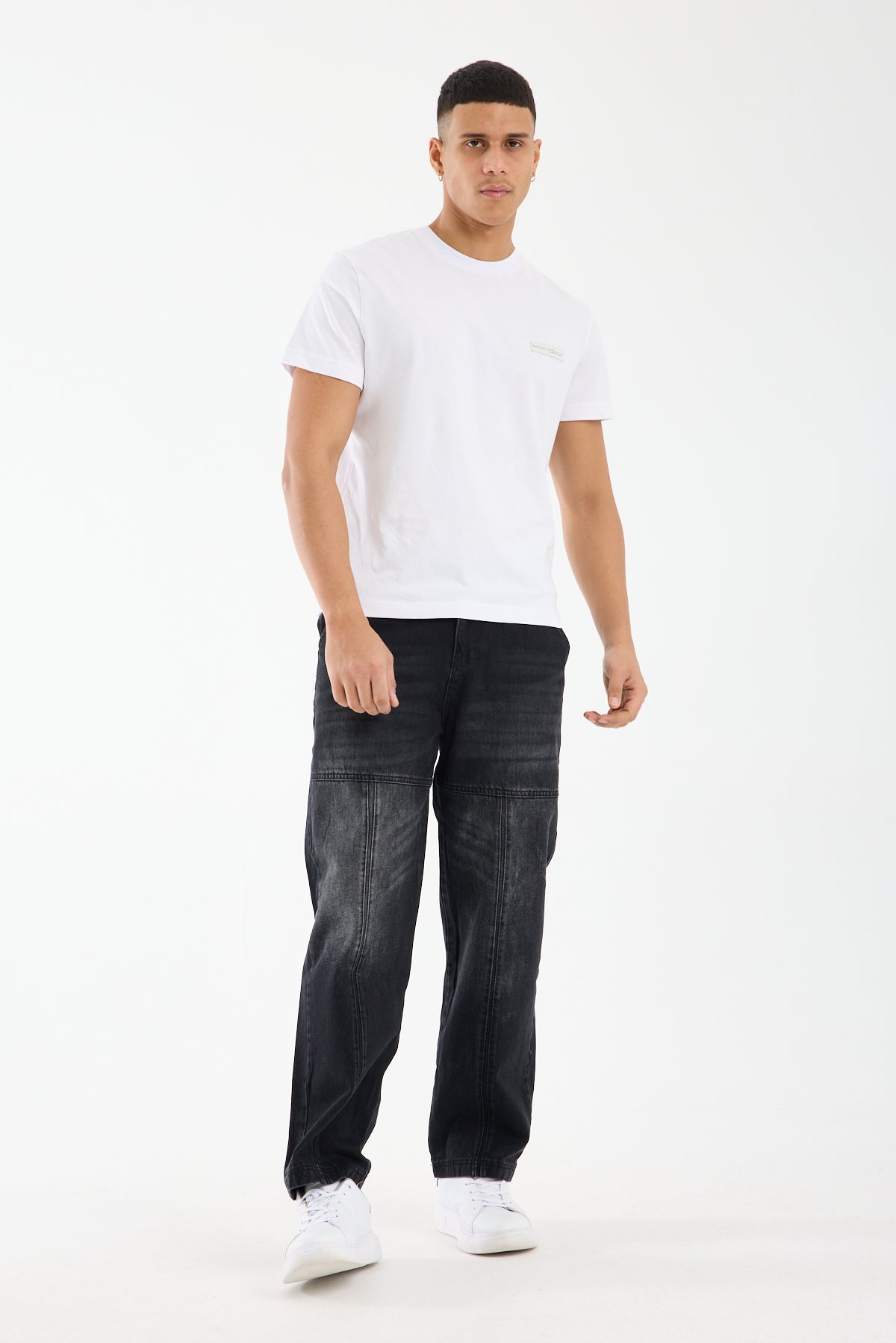 Washed Black Wide Leg Carpenter Jeans for Men T-338
