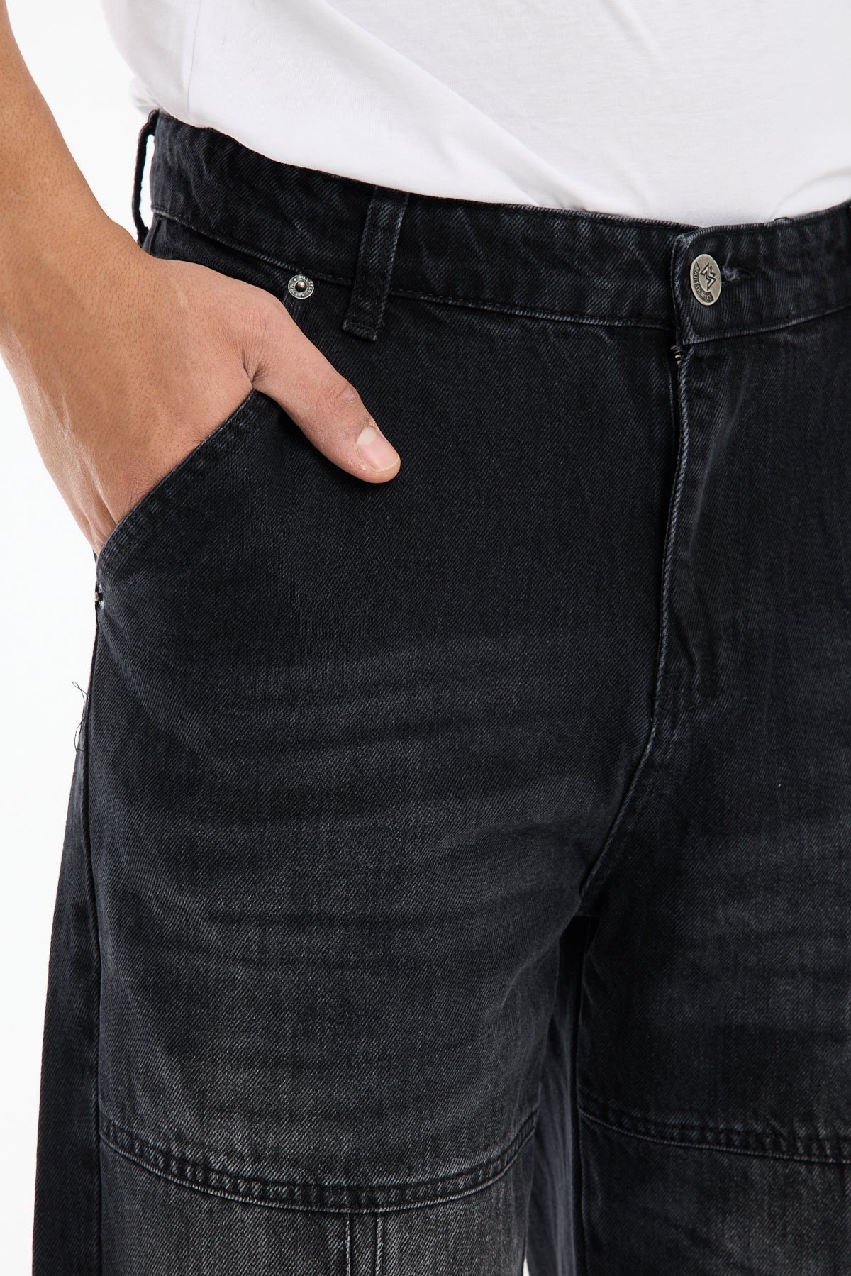 Washed Black Wide Leg Carpenter Jeans for Men T-338