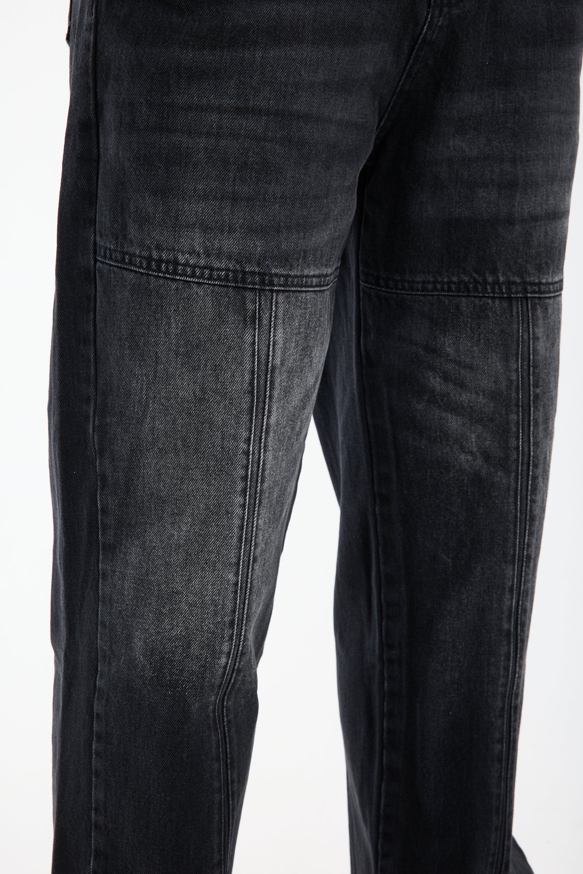 Washed Black Wide Leg Carpenter Jeans for Men T-338
