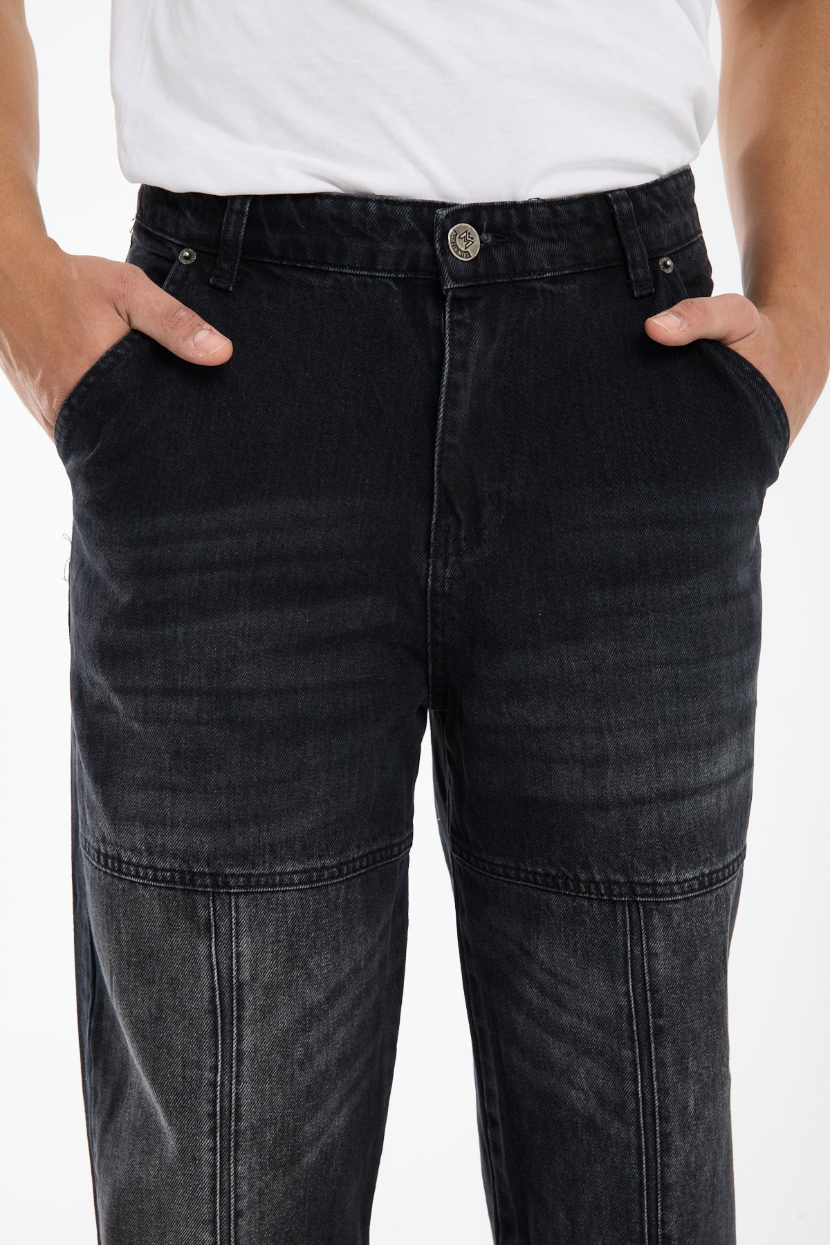 Washed Black Wide Leg Carpenter Jeans for Men T-338