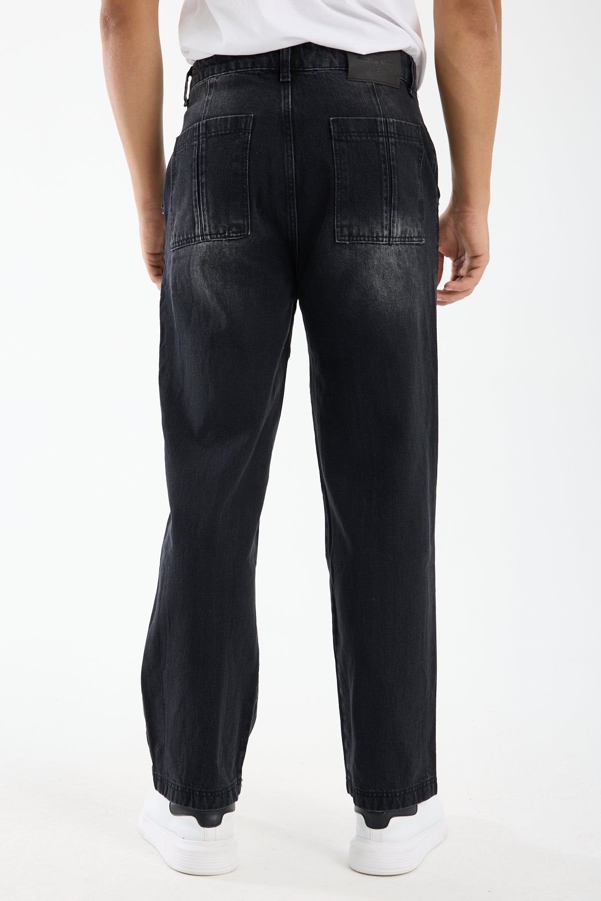 Washed Black Wide Leg Carpenter Jeans for Men T-338