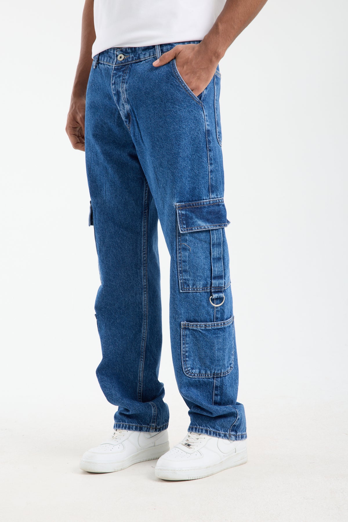 Men’s Washed Navy Blue Jeans with Side Pocket DetailT-3245