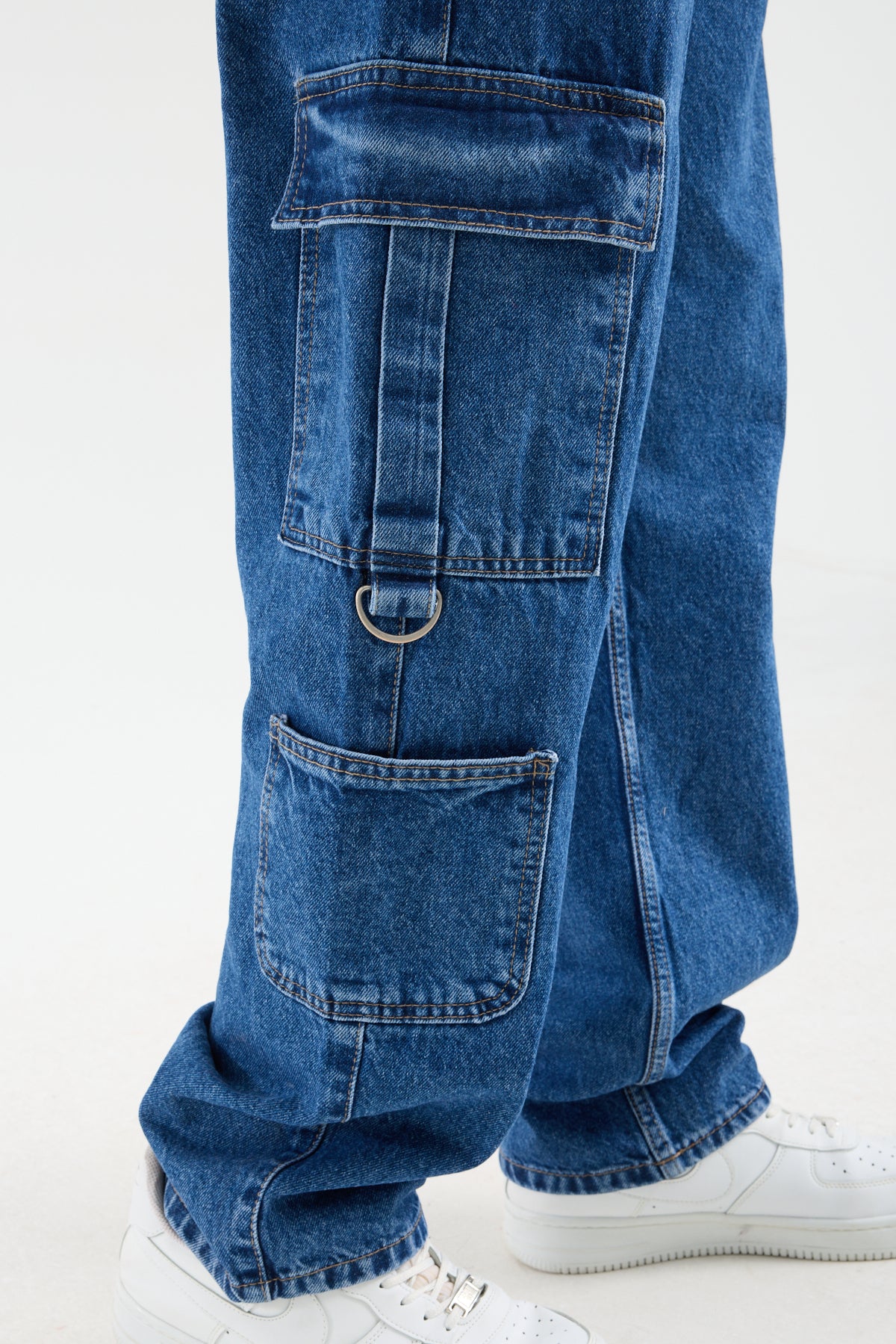 Men’s Washed Navy Blue Jeans with Side Pocket DetailT-3245