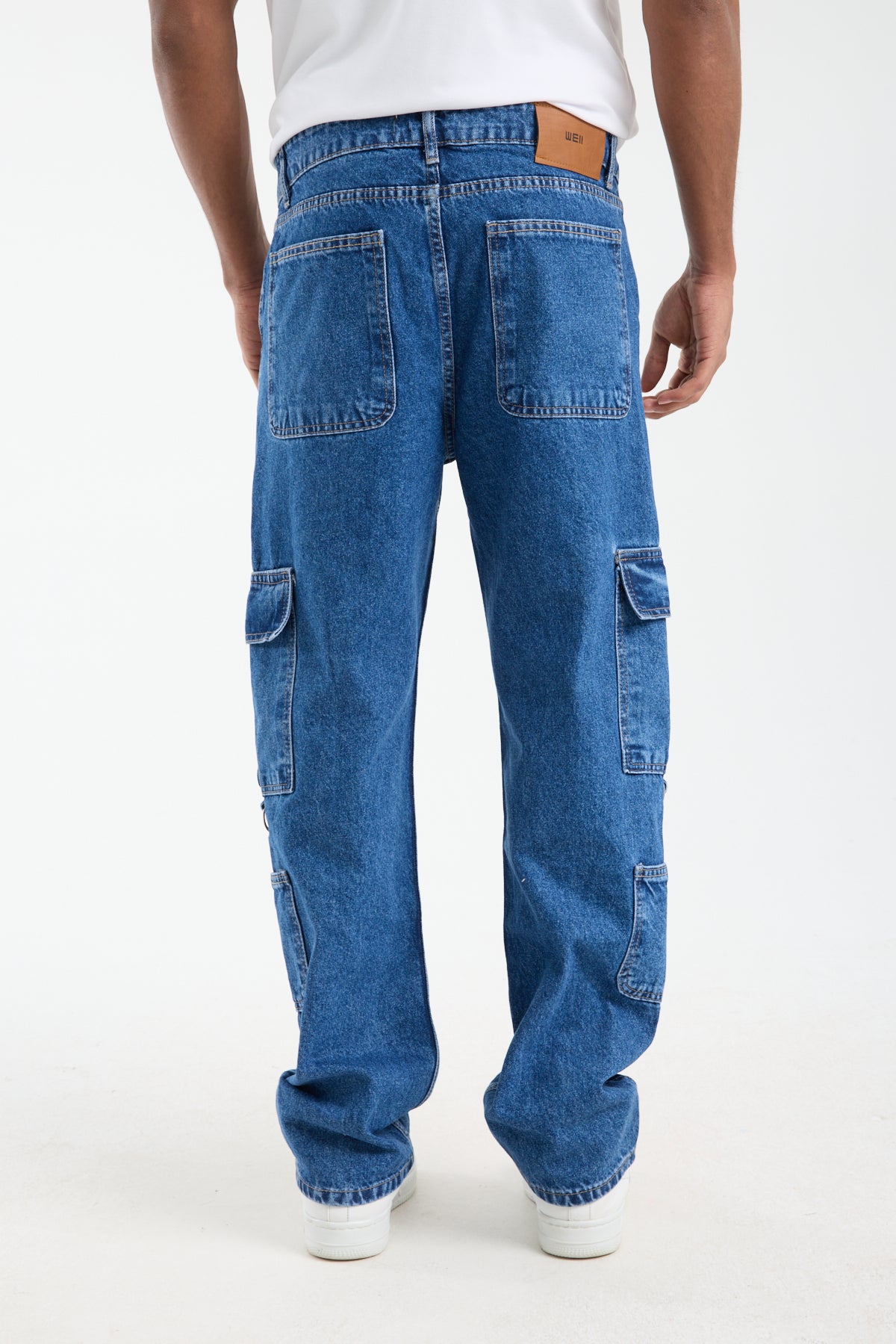 Men’s Washed Navy Blue Jeans with Side Pocket DetailT-3245