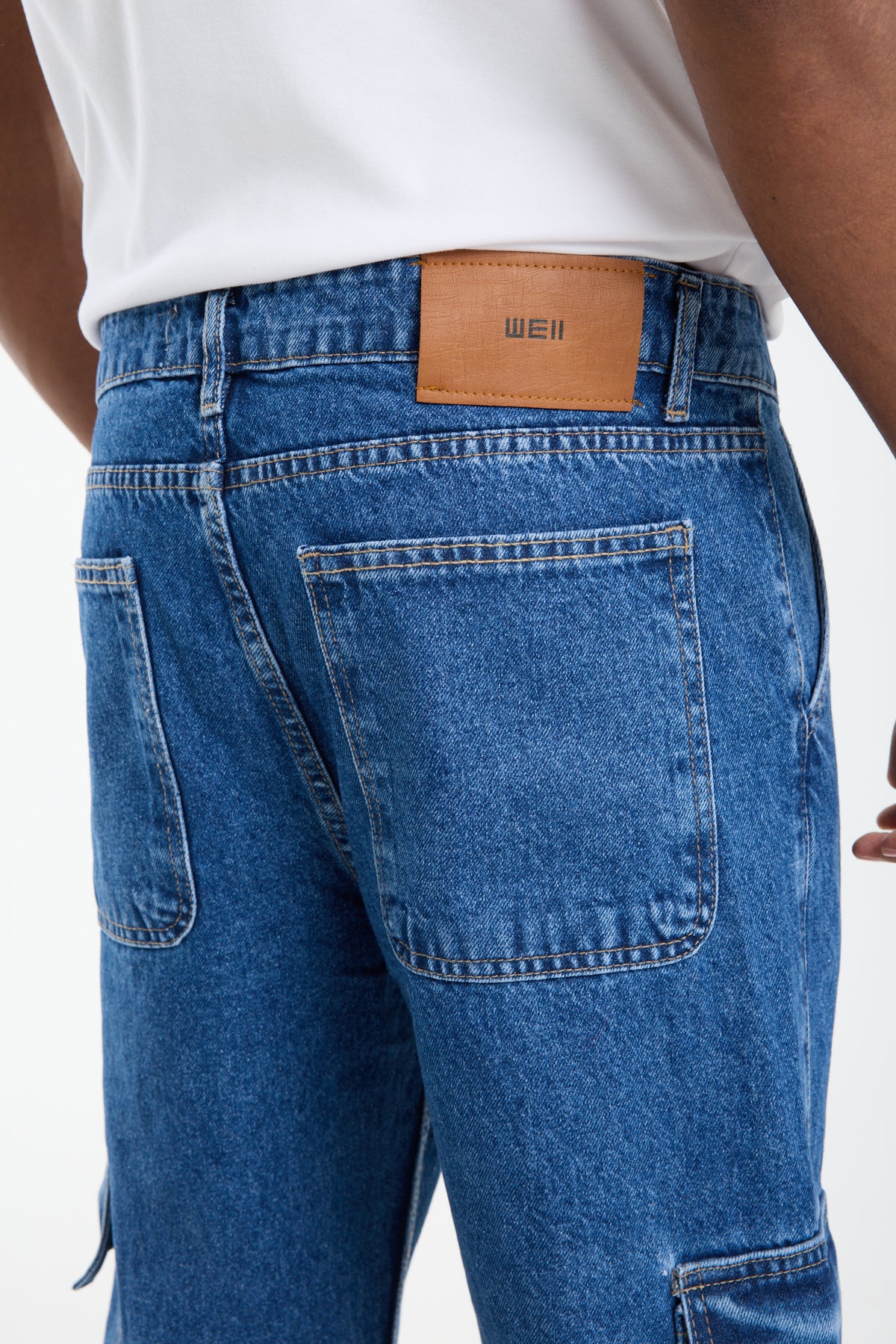 Men’s Washed Navy Blue Jeans with Side Pocket DetailT-3245