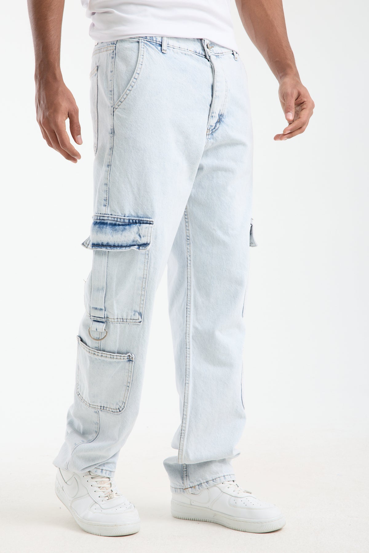 Men's Washed Blue Jeans With Side Pocket Detail-T-3245