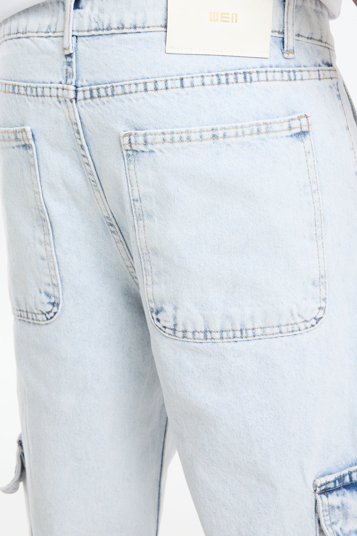 Men's Washed Blue Jeans With Side Pocket Detail-T-3245