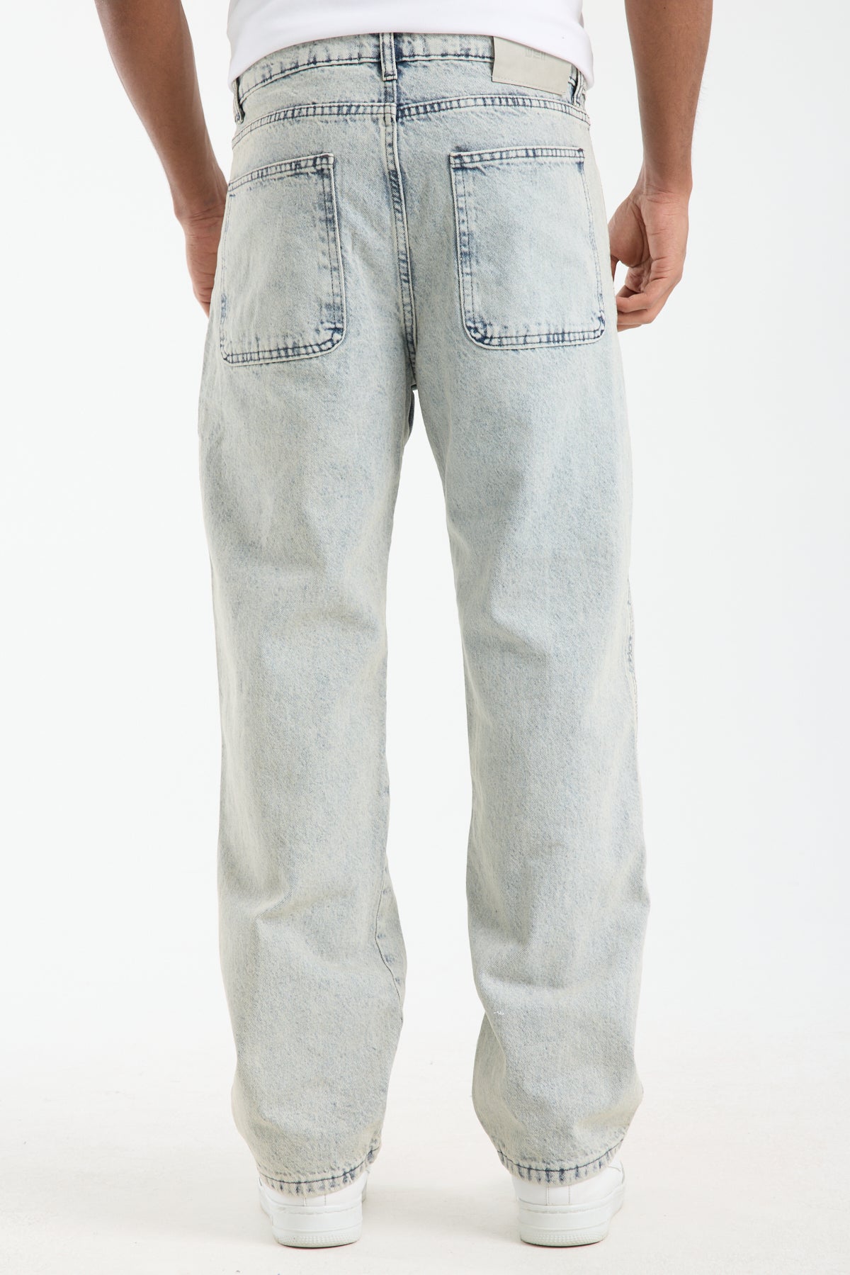 Men’s Washed Blue Panelled Jeans – Relaxed Fit Streetwear | T-3141
