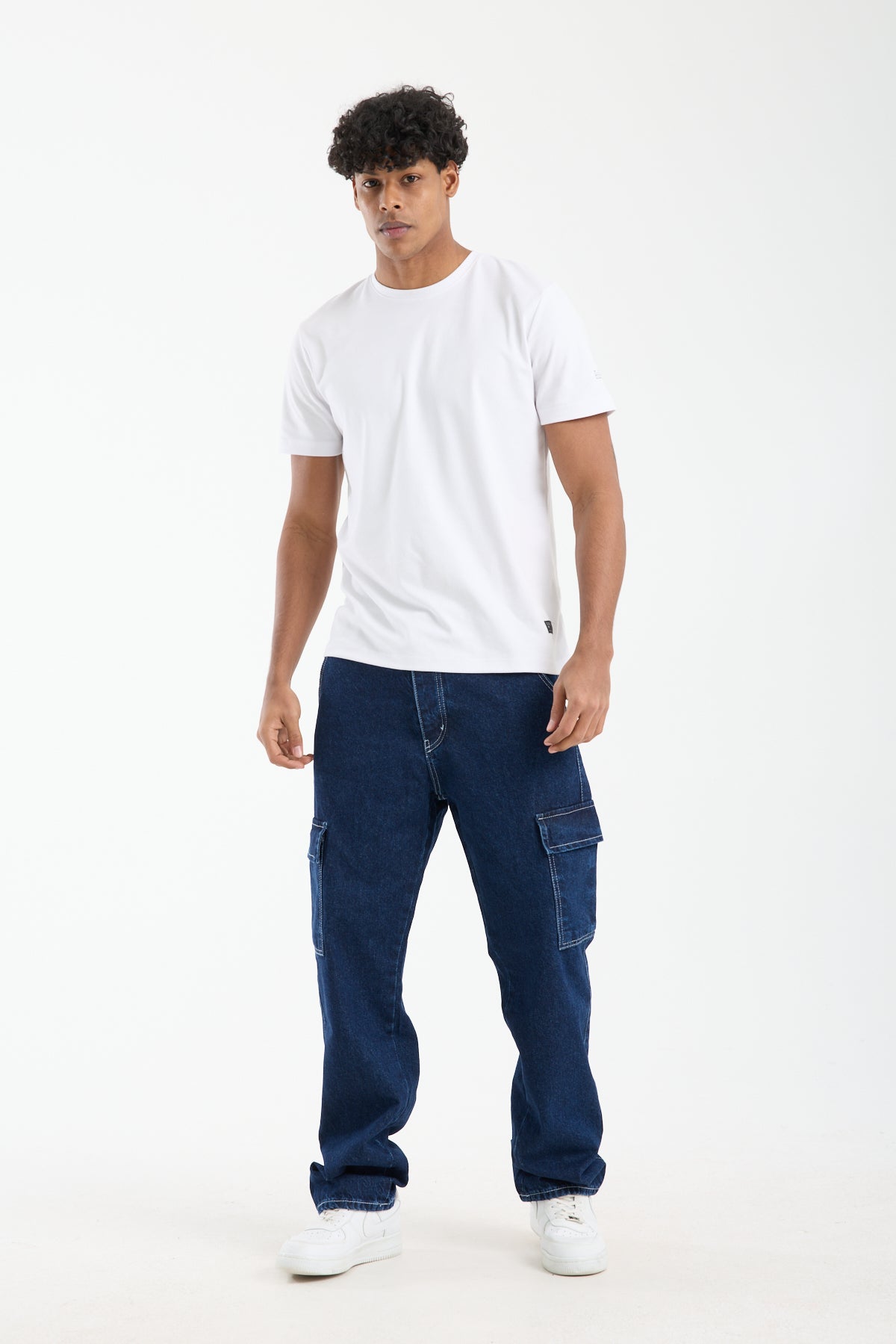 Men’s Dark Blue Cargo Denim Jeans-T-2225