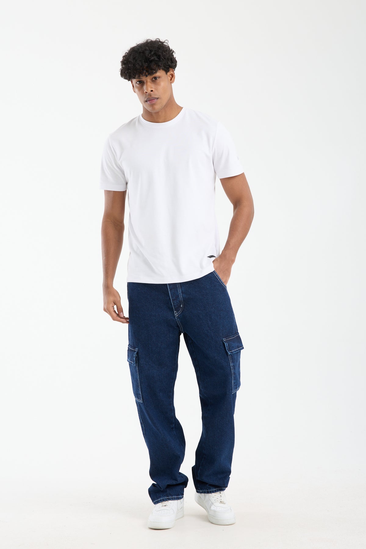 Men’s Dark Blue Cargo Denim Jeans-T-2225