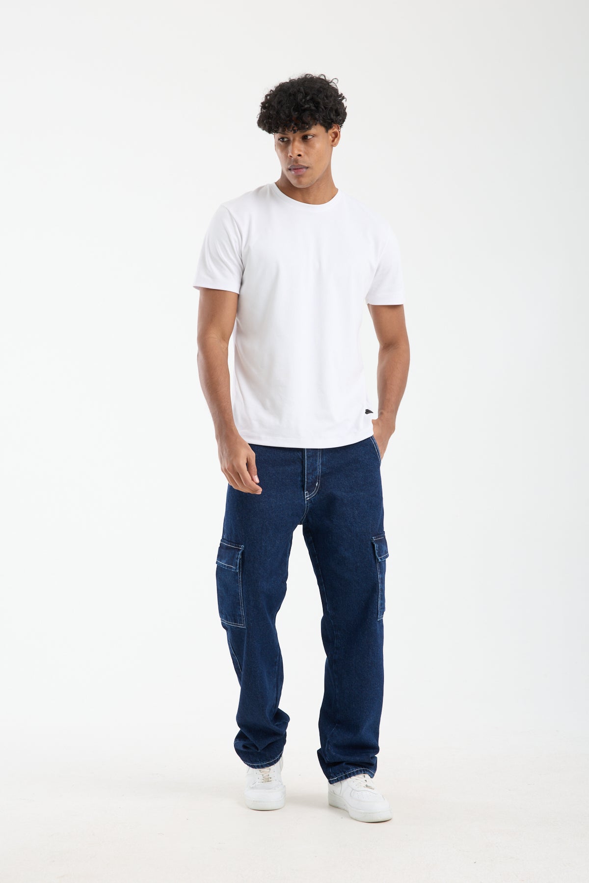 Men’s Dark Blue Cargo Denim Jeans-T-2225