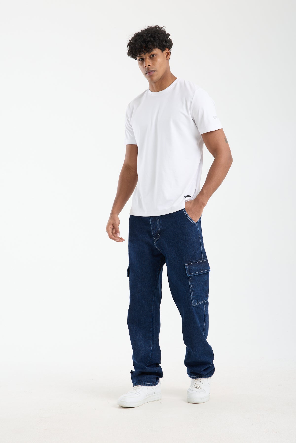 Men’s Dark Blue Cargo Denim Jeans-T-2225