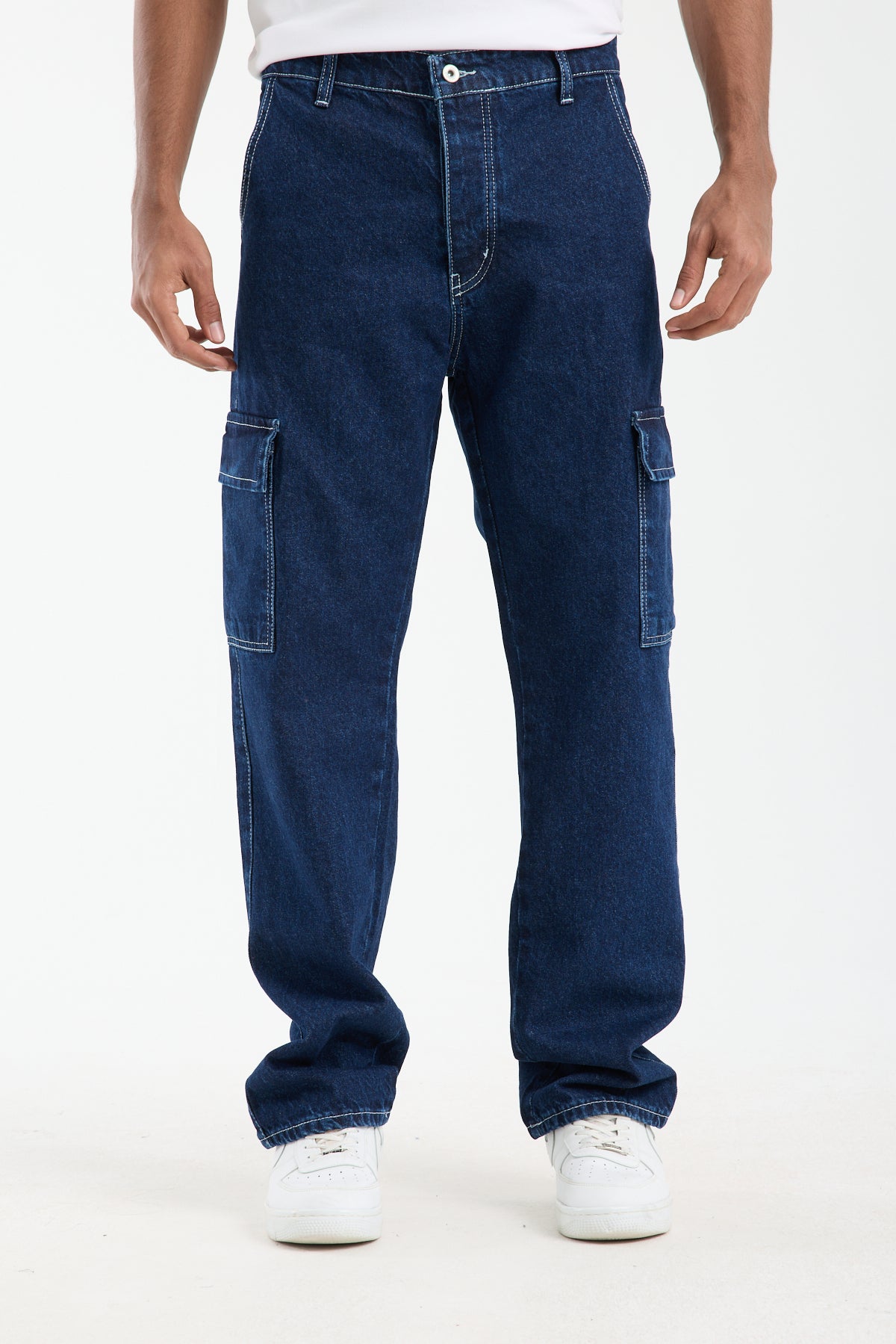 Men’s Dark Blue Cargo Denim Jeans-T-2225