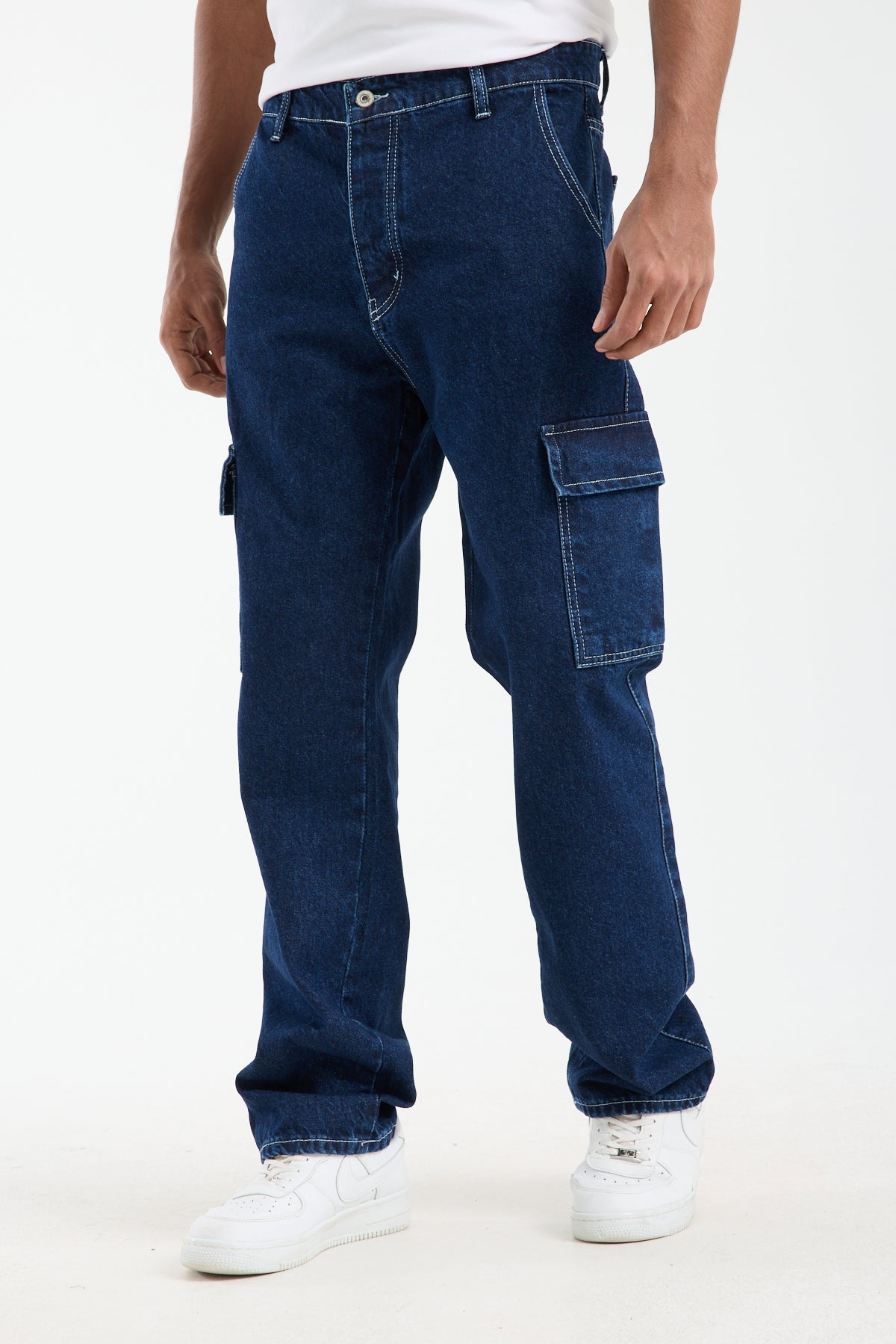 Men’s Dark Blue Cargo Denim Jeans-T-2225