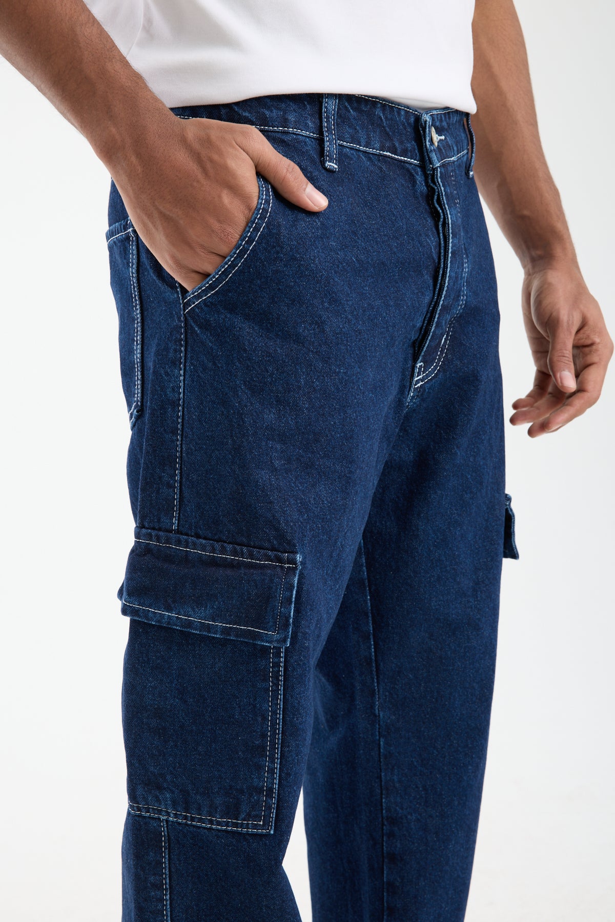 Men’s Dark Blue Cargo Denim Jeans-T-2225