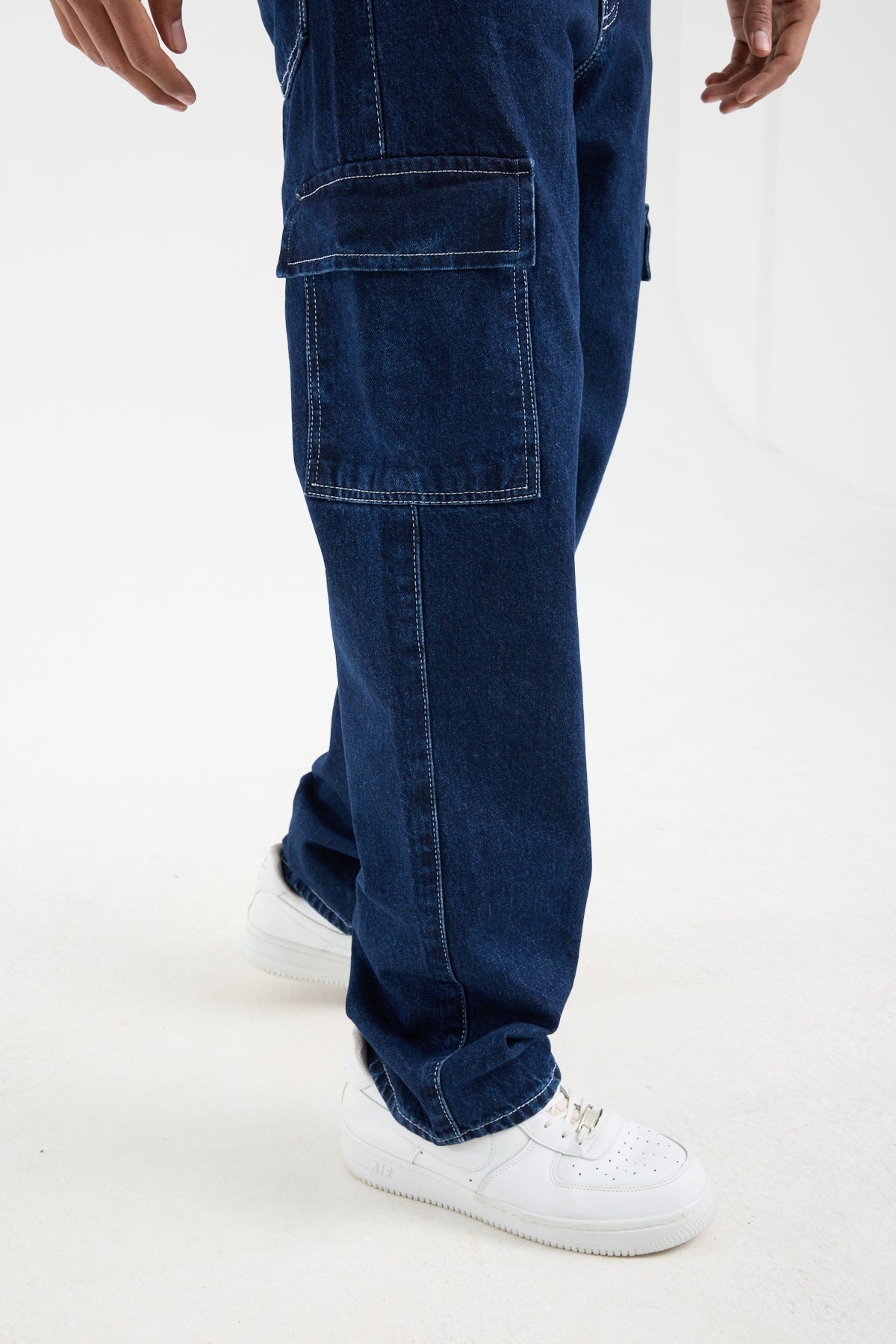 Men’s Dark Blue Cargo Denim Jeans-T-2225