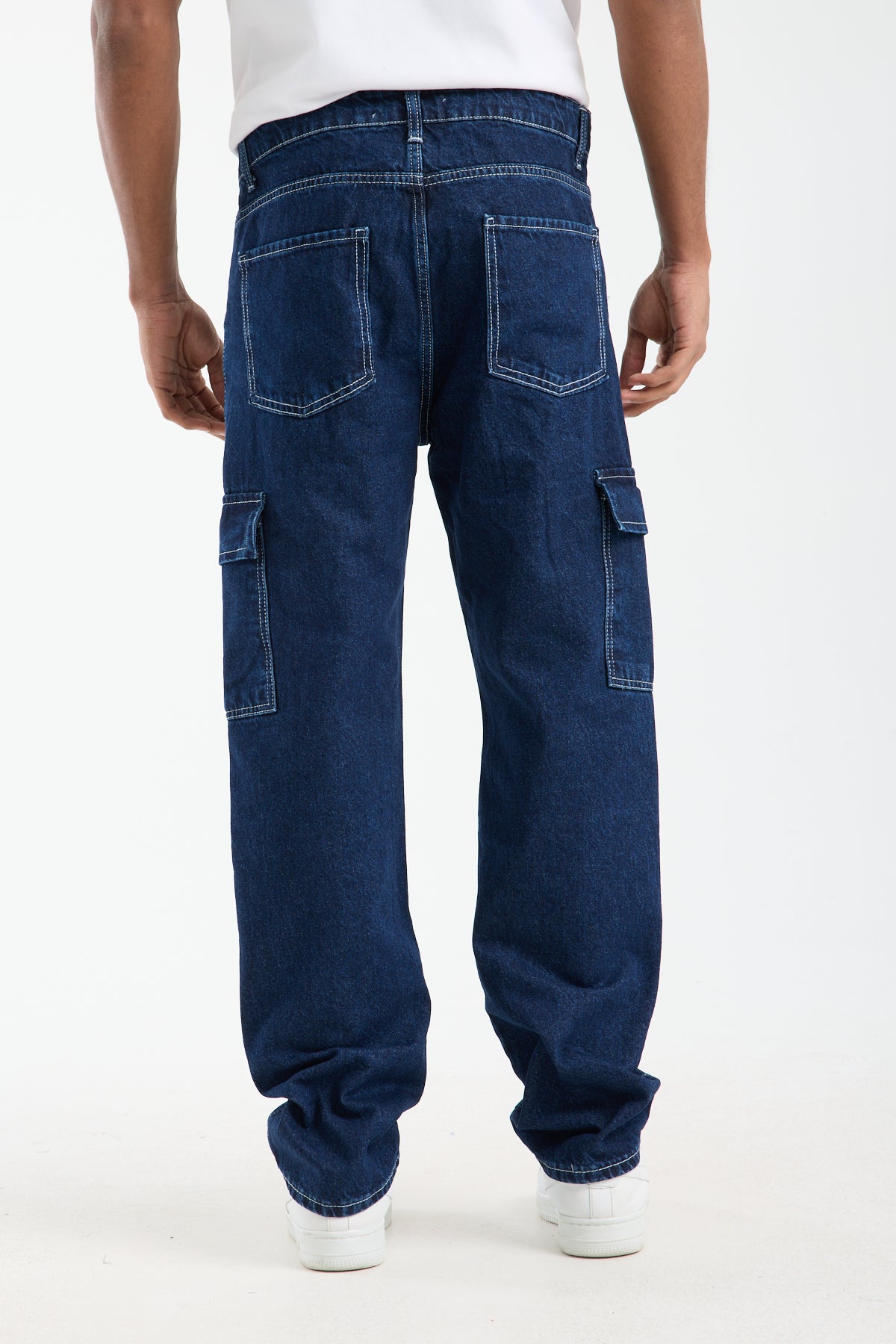Men’s Dark Blue Cargo Denim Jeans-T-2225
