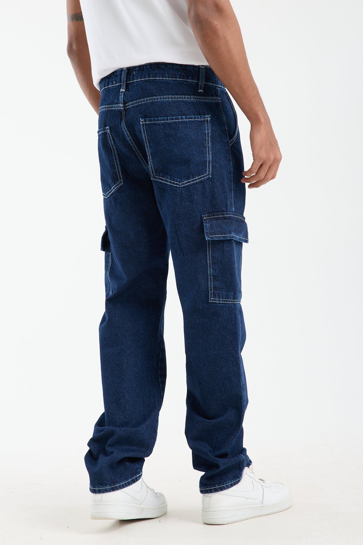 Men’s Dark Blue Cargo Denim Jeans-T-2225