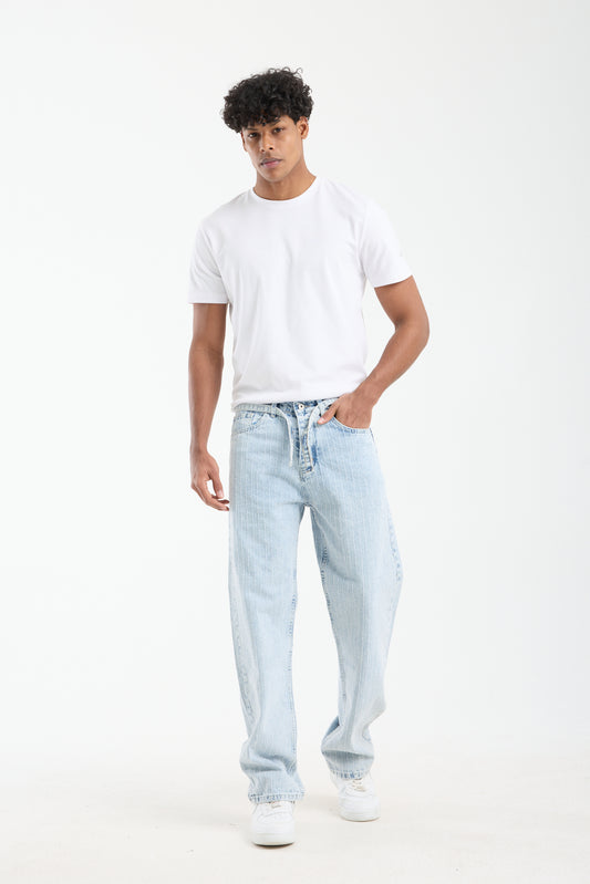 Men’s Striped Light Blue Denim Jeans-T-3164-1