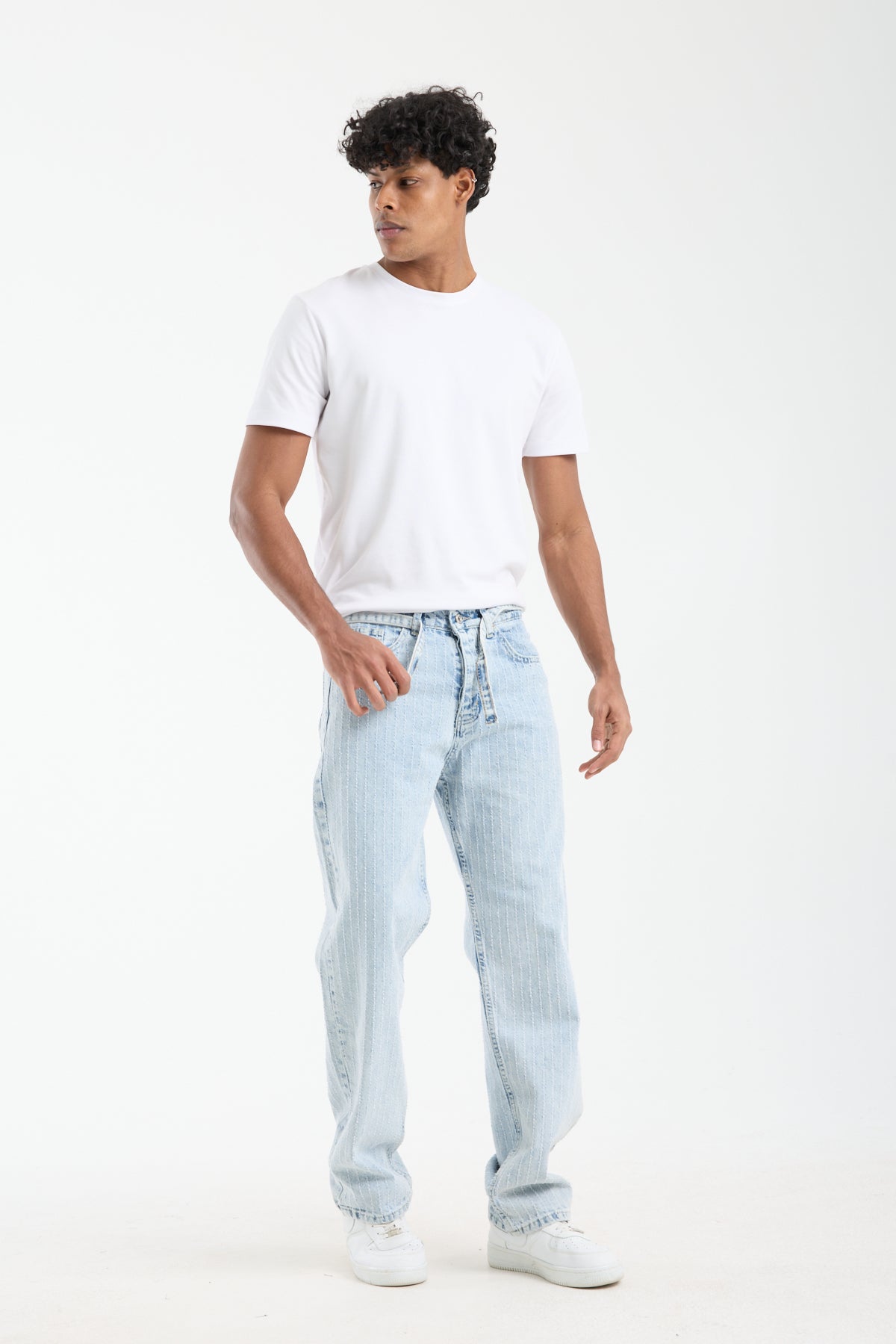 Men’s Striped Light Blue Denim Jeans-T-3164-1