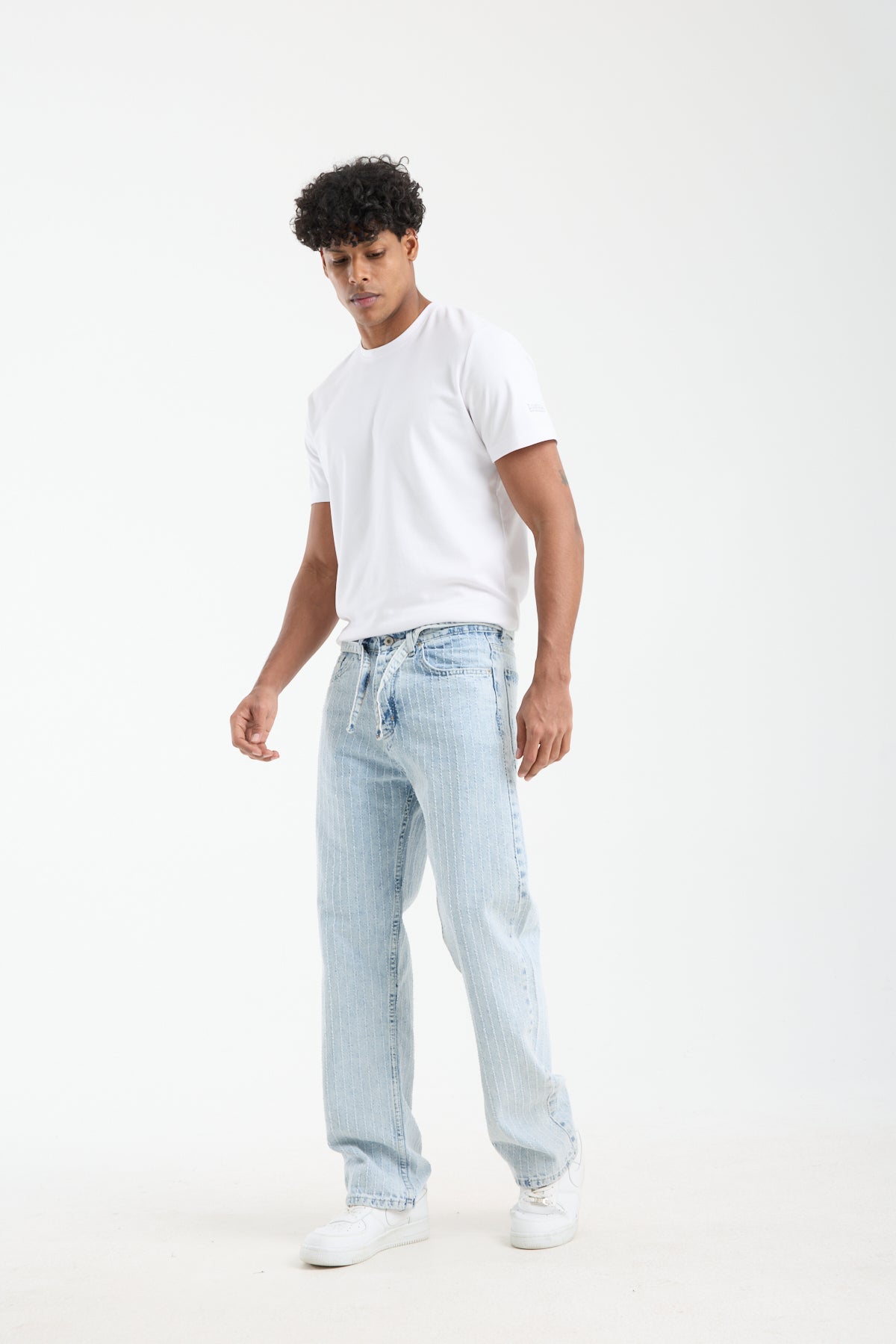 Men’s Striped Light Blue Denim Jeans-T-3164-1