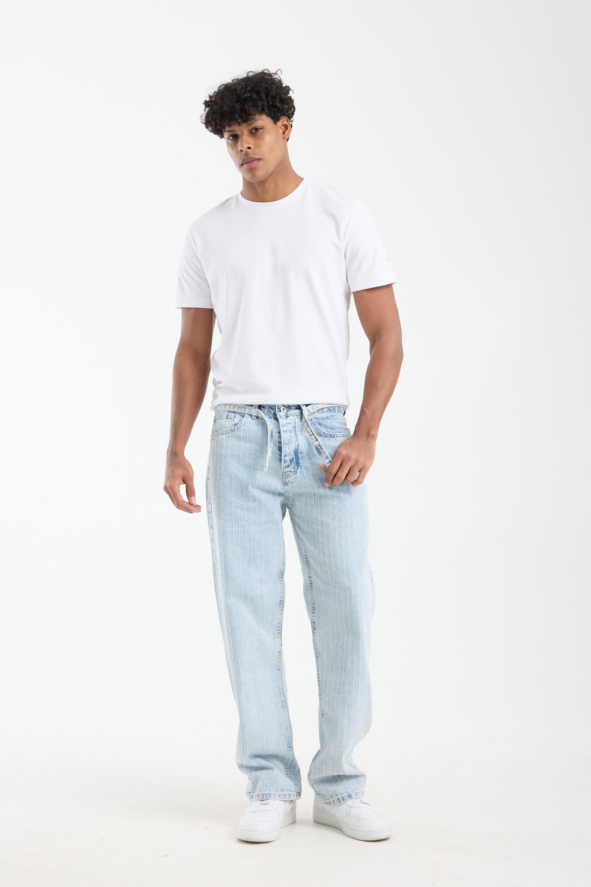 Men’s Striped Light Blue Denim Jeans-T-3164-1