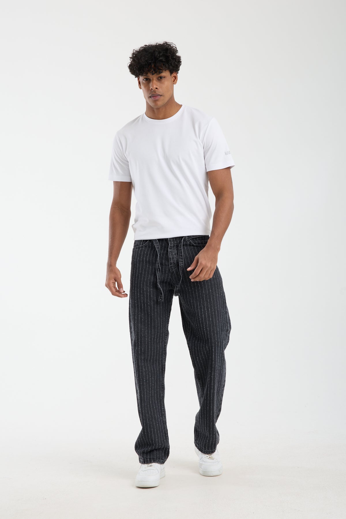 Men’s Striped Black Denim Jeans-T-3164-1