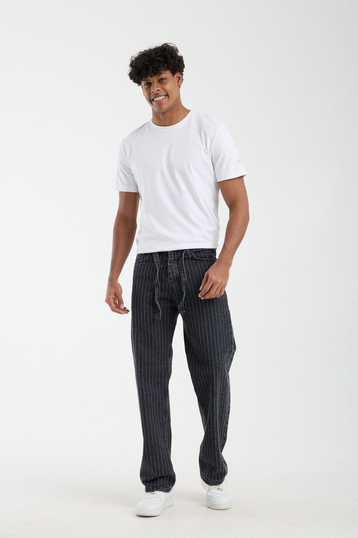 Men’s Striped Black Denim Jeans-T-3164-1