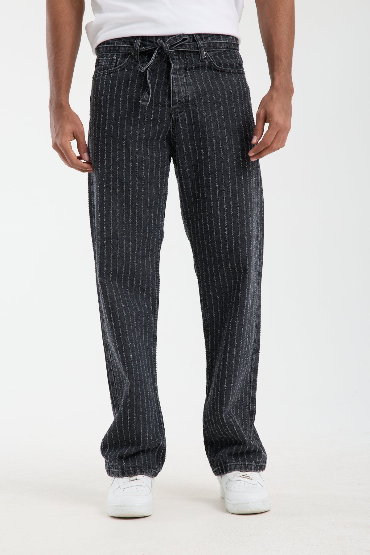 Men’s Striped Black Denim Jeans-T-3164-1